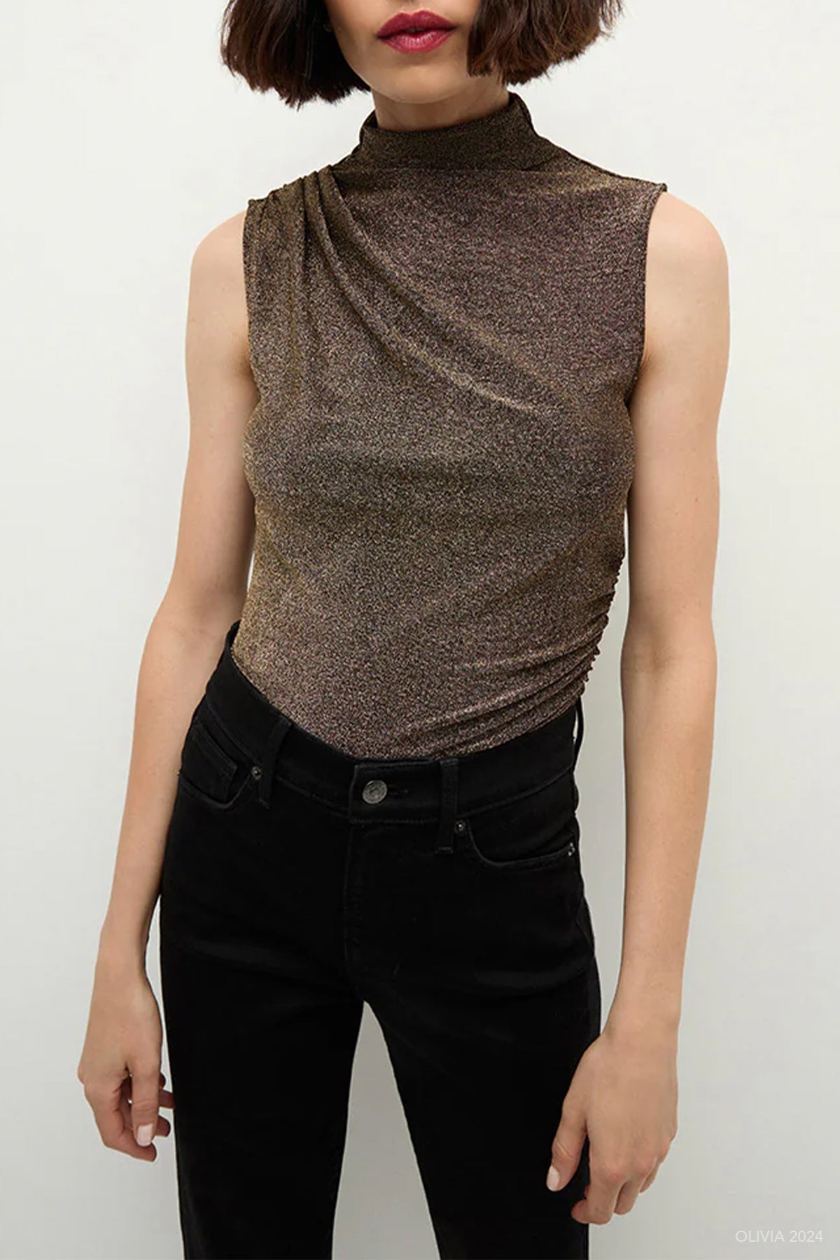 Mylie Sleeveless Top in Antique Gold Lurex - shop - olivia.com