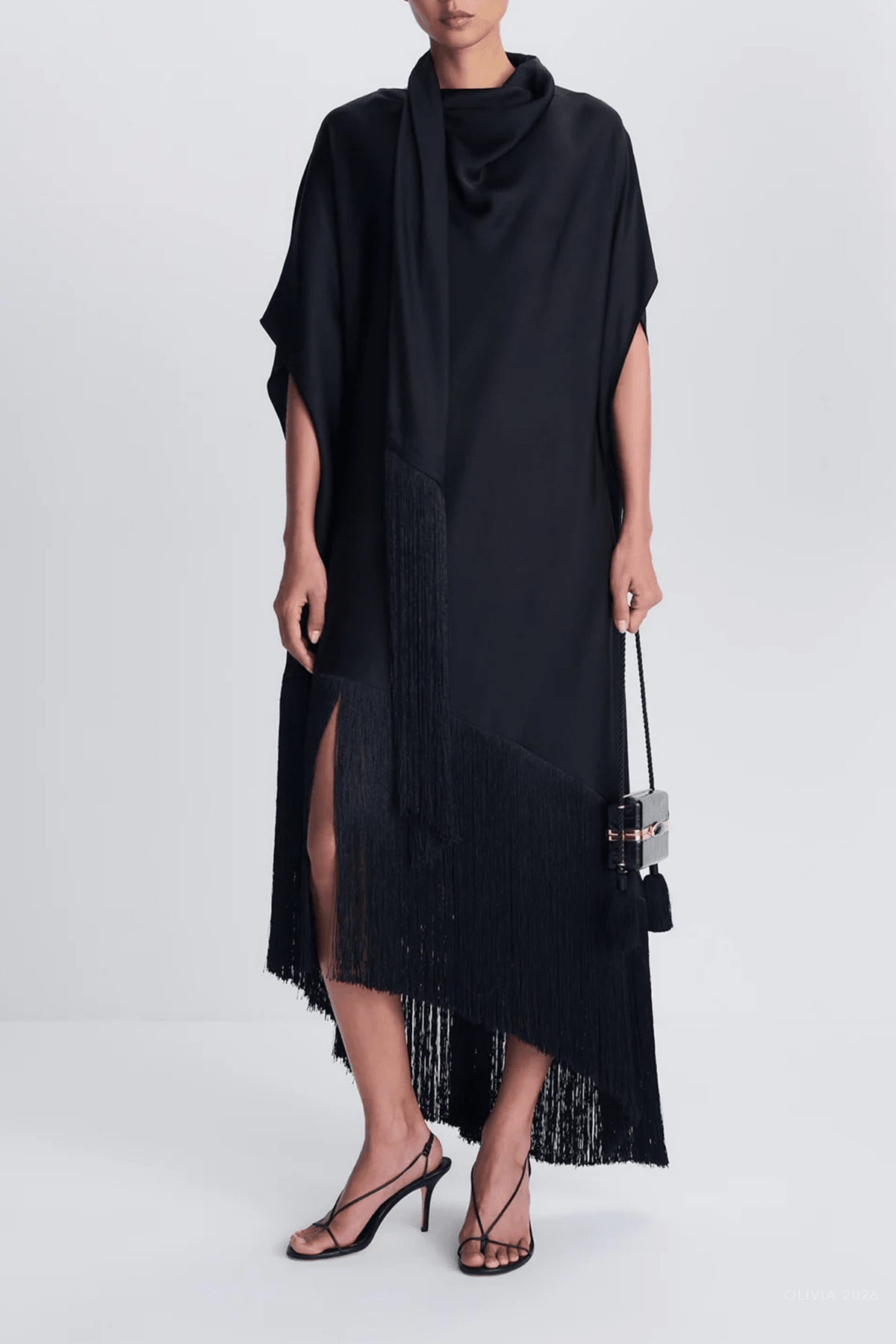 Nadine Satin Midi Dress in Black - shop-olivia.com