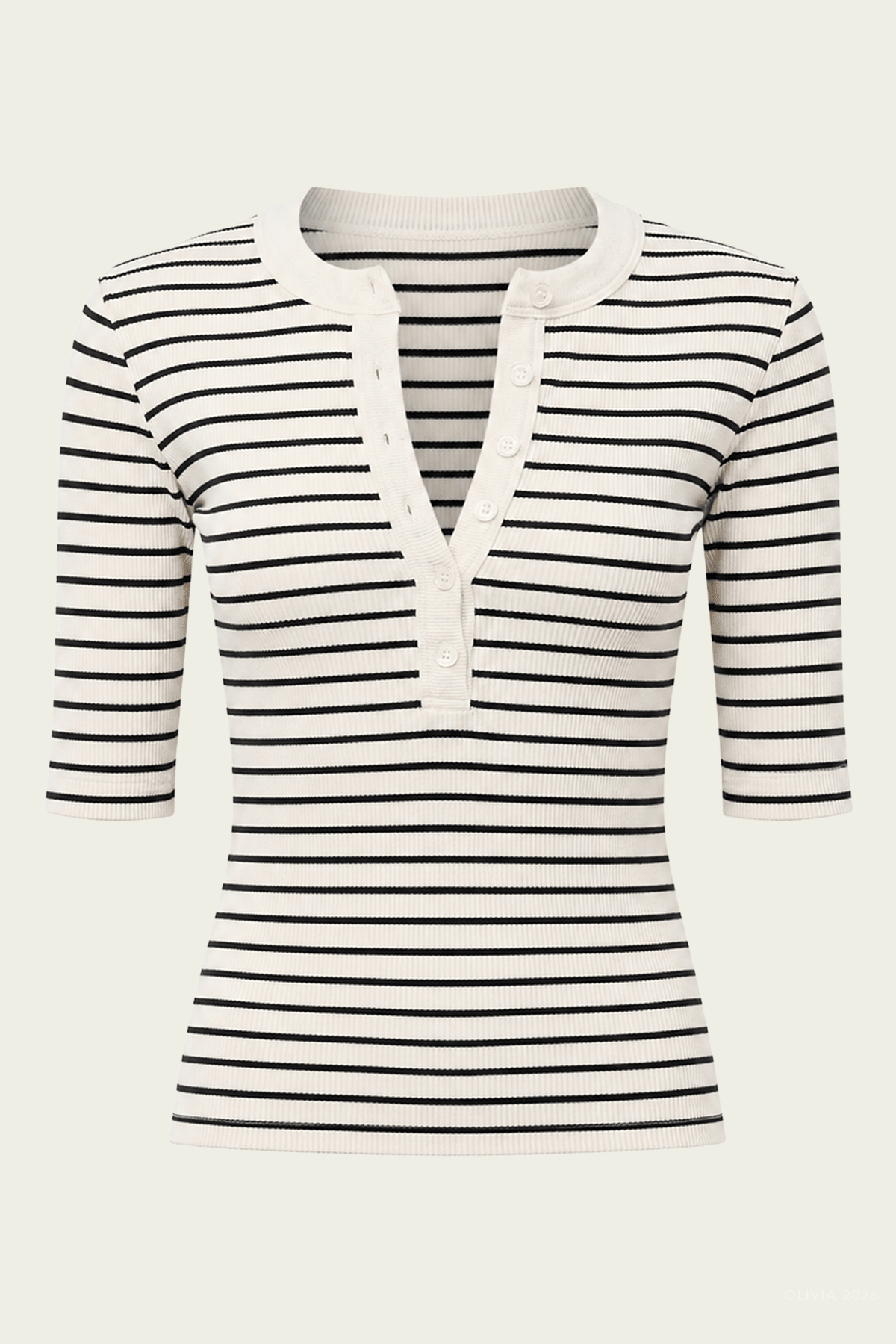 Nali Short - Sleeve Henley in Quartz Stripe - shop - olivia.com