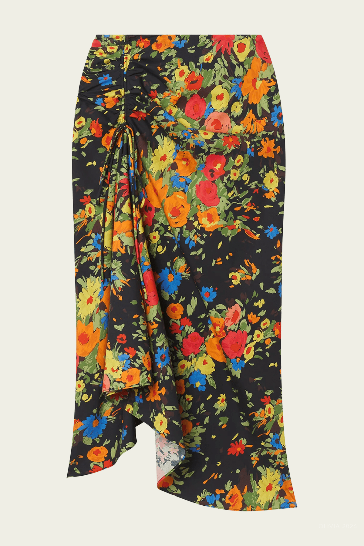 Naomi Cotton Floral Midi Skirt in Black Persimmon - shop-olivia.com