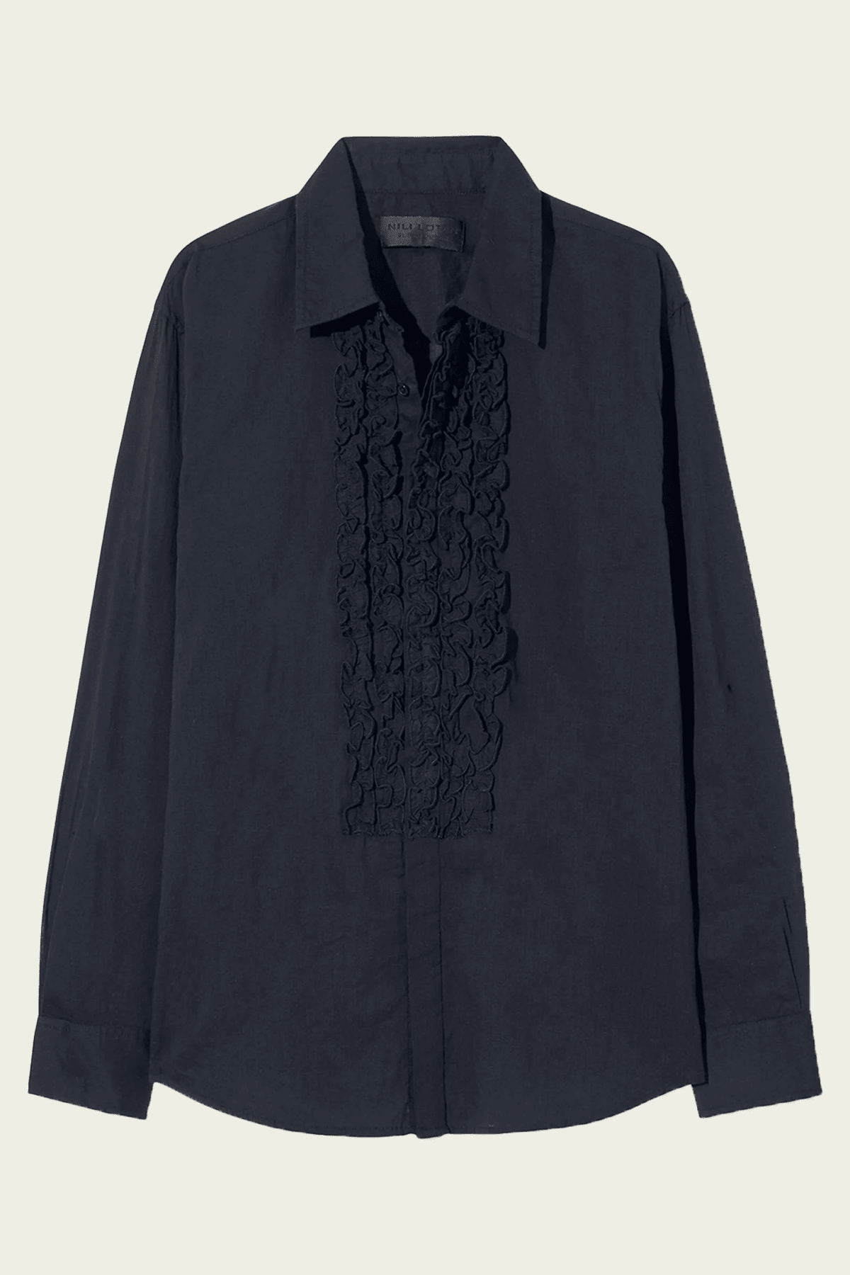 Nathael Ruffle Shirt in Midnight - shop - olivia.com