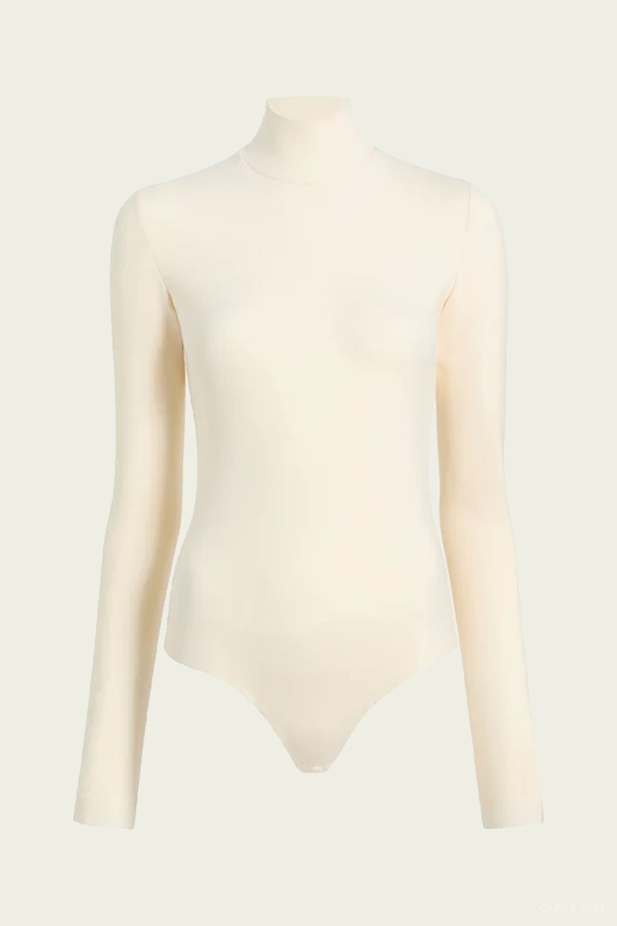 Neoprene Turtleneck Bodysuit with Thumbholes in Ivory - shop - olivia.com