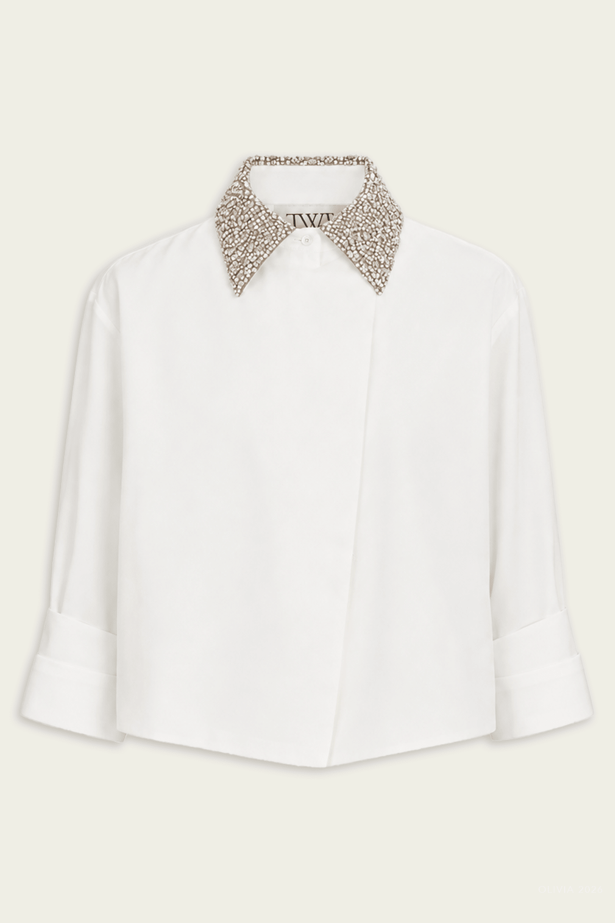 New Chapter Shirt with Crystal Collar in White - shop-olivia.com