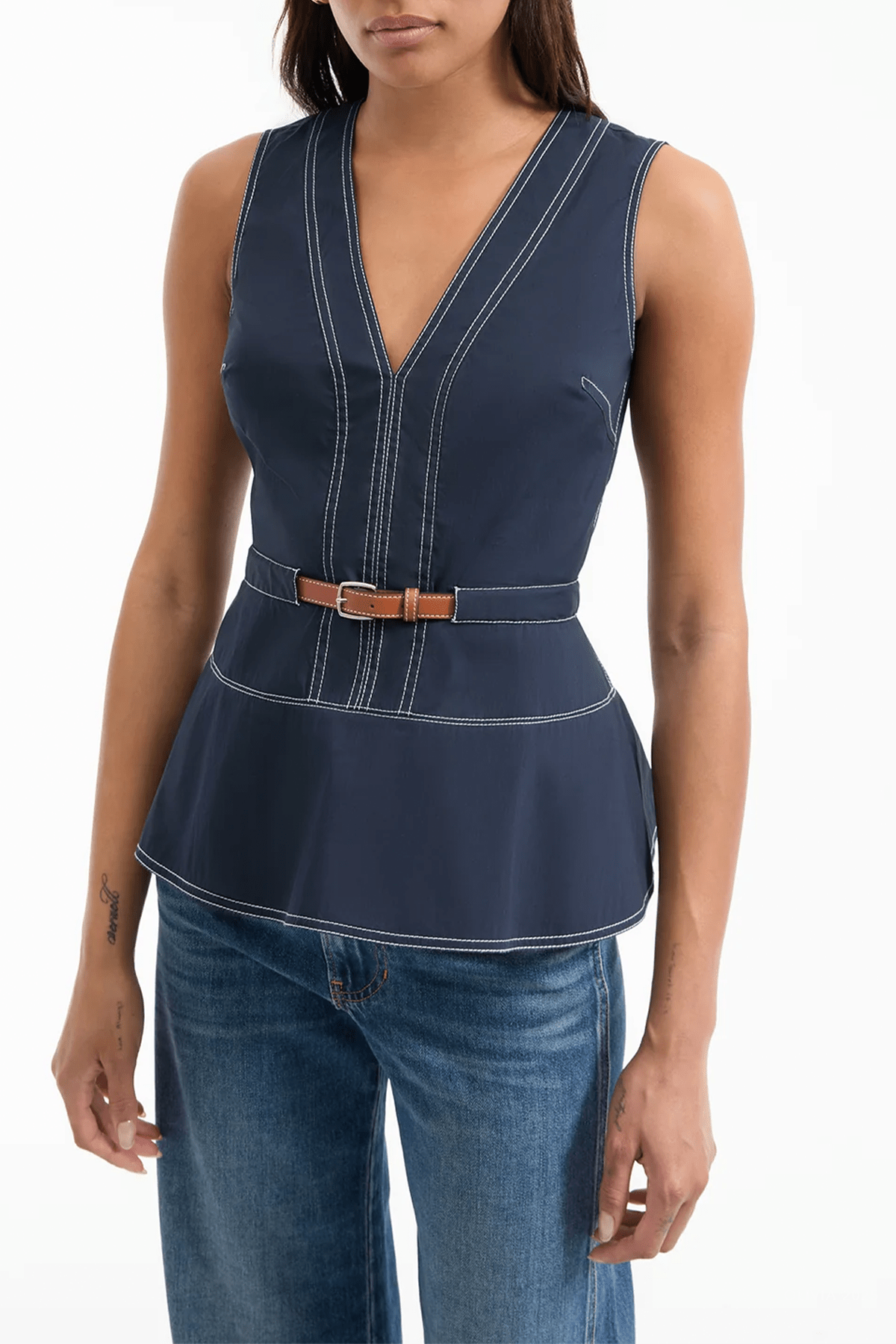 Nickleby Belted Top in Navy - shop - olivia.com