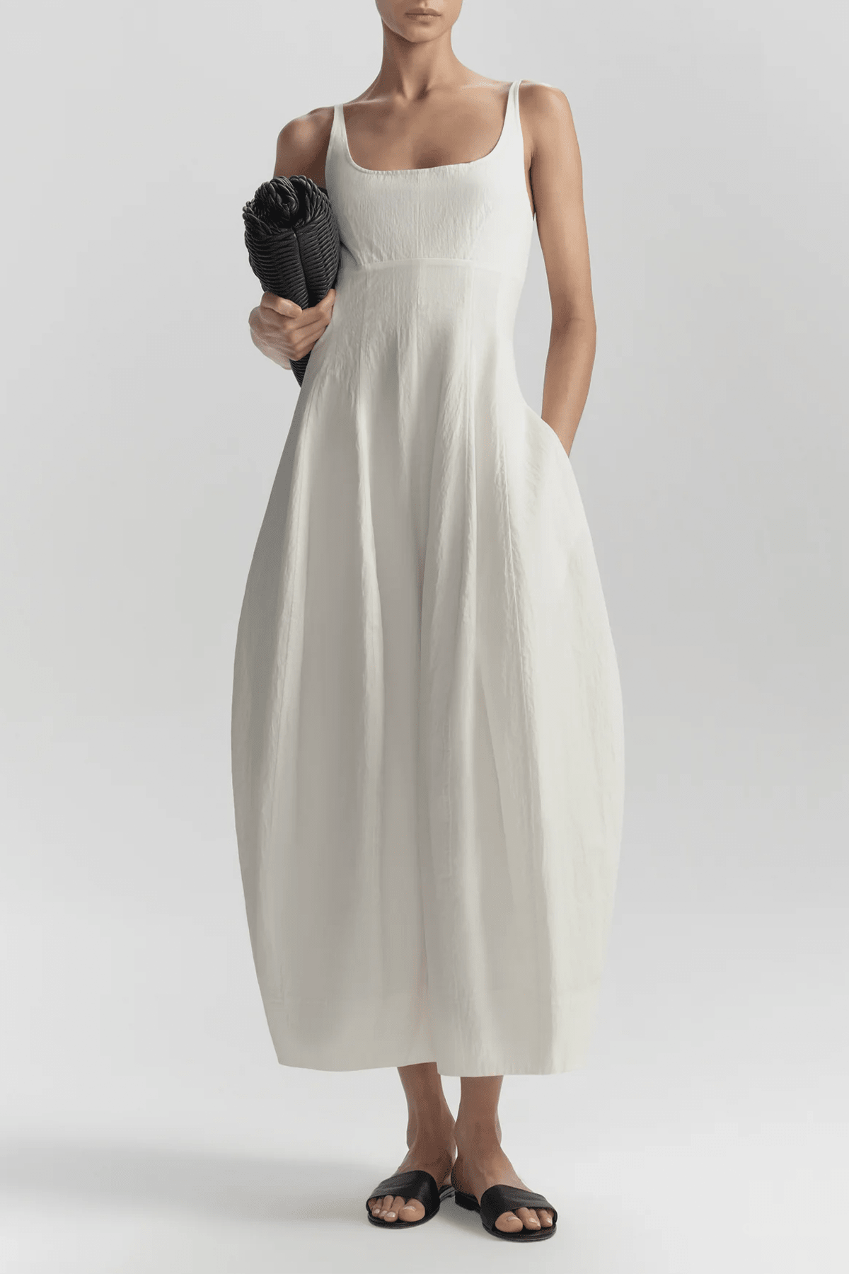 Nina Cotton Nylon Midi Dress in Bone China - shop - olivia.com