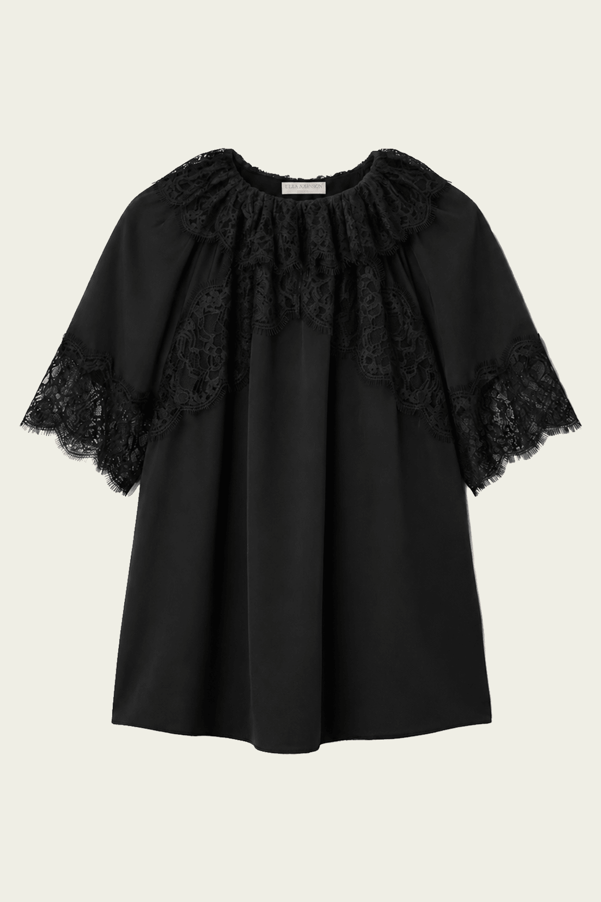 Nina Short-Sleeve Silk Blouse in Noir - shop-olivia.com