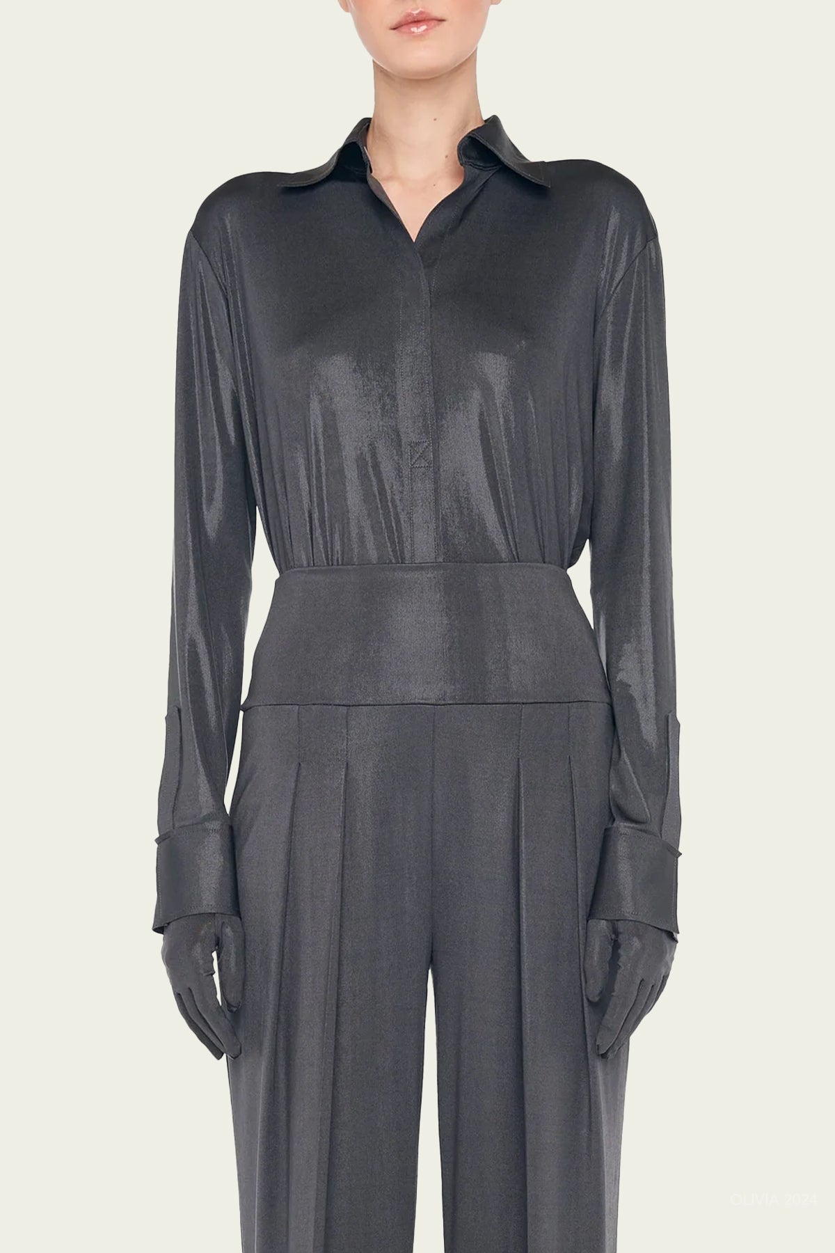 NK Shirt with Collar Stand in Charcoal - shop - olivia.com