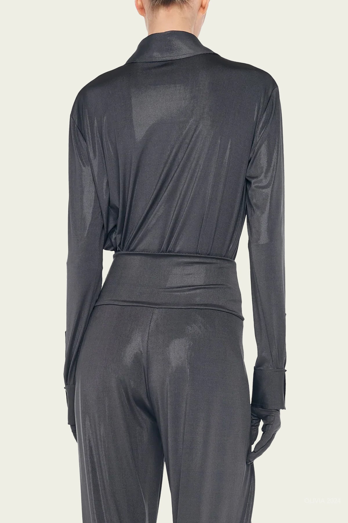 NK Shirt with Collar Stand in Charcoal - shop - olivia.com