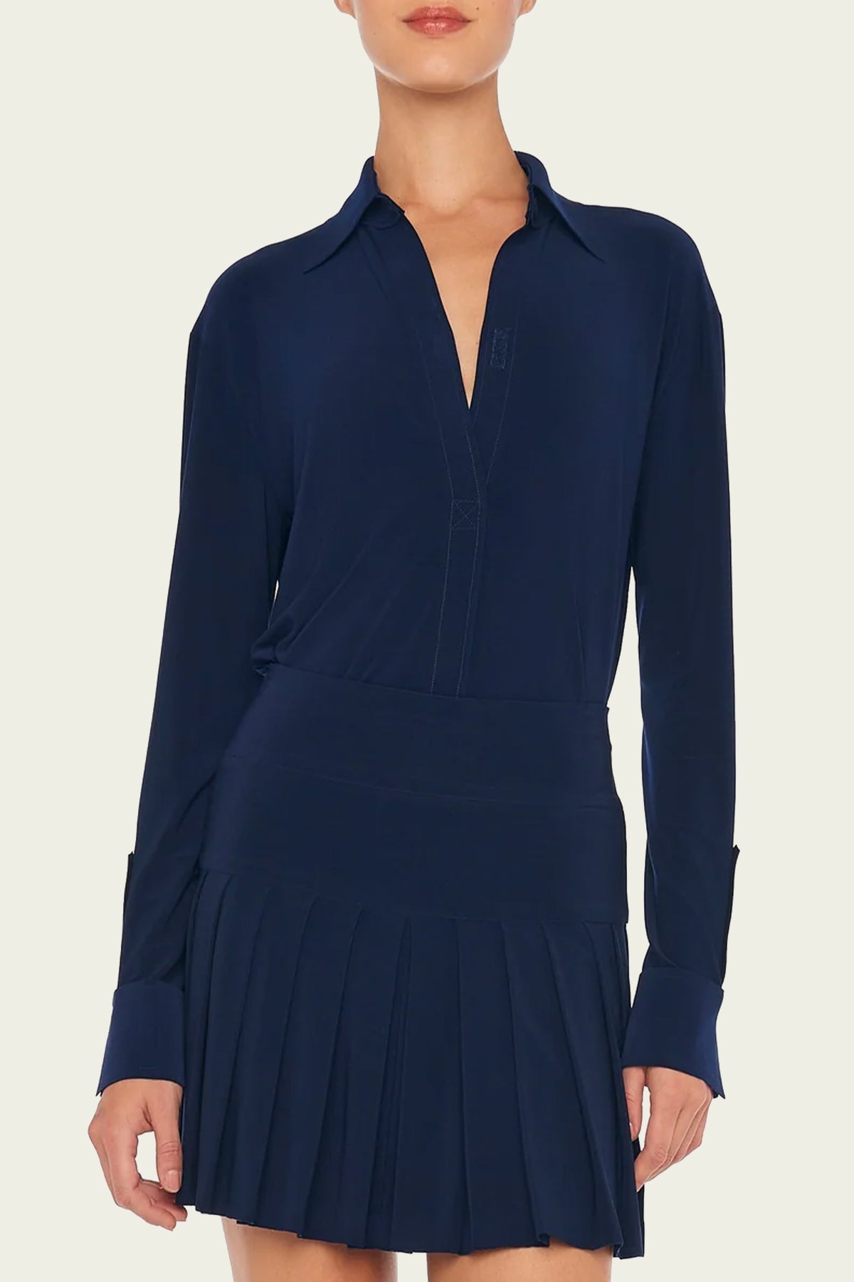 NK Shirt with Collar Stand in True Navy - shop-olivia.com