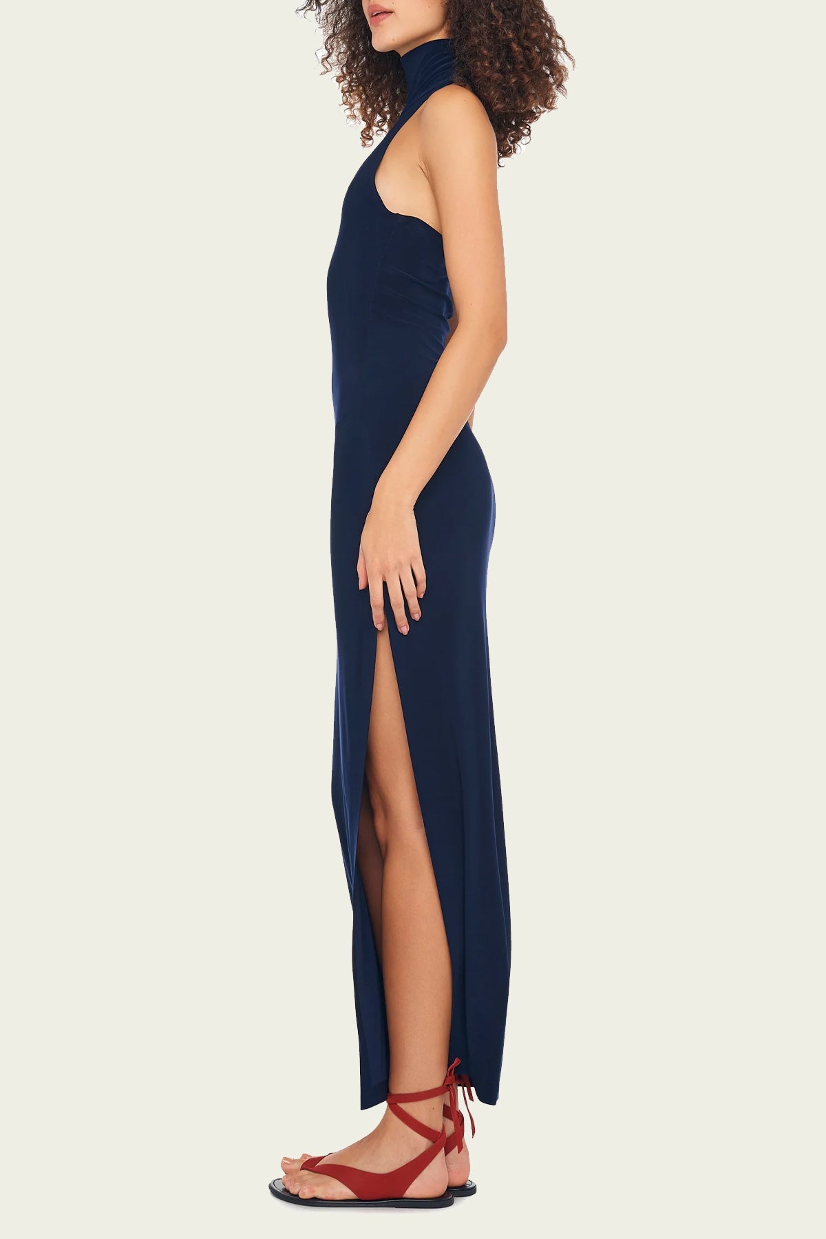 Halter Turtle Side Slit Gown in True Navy