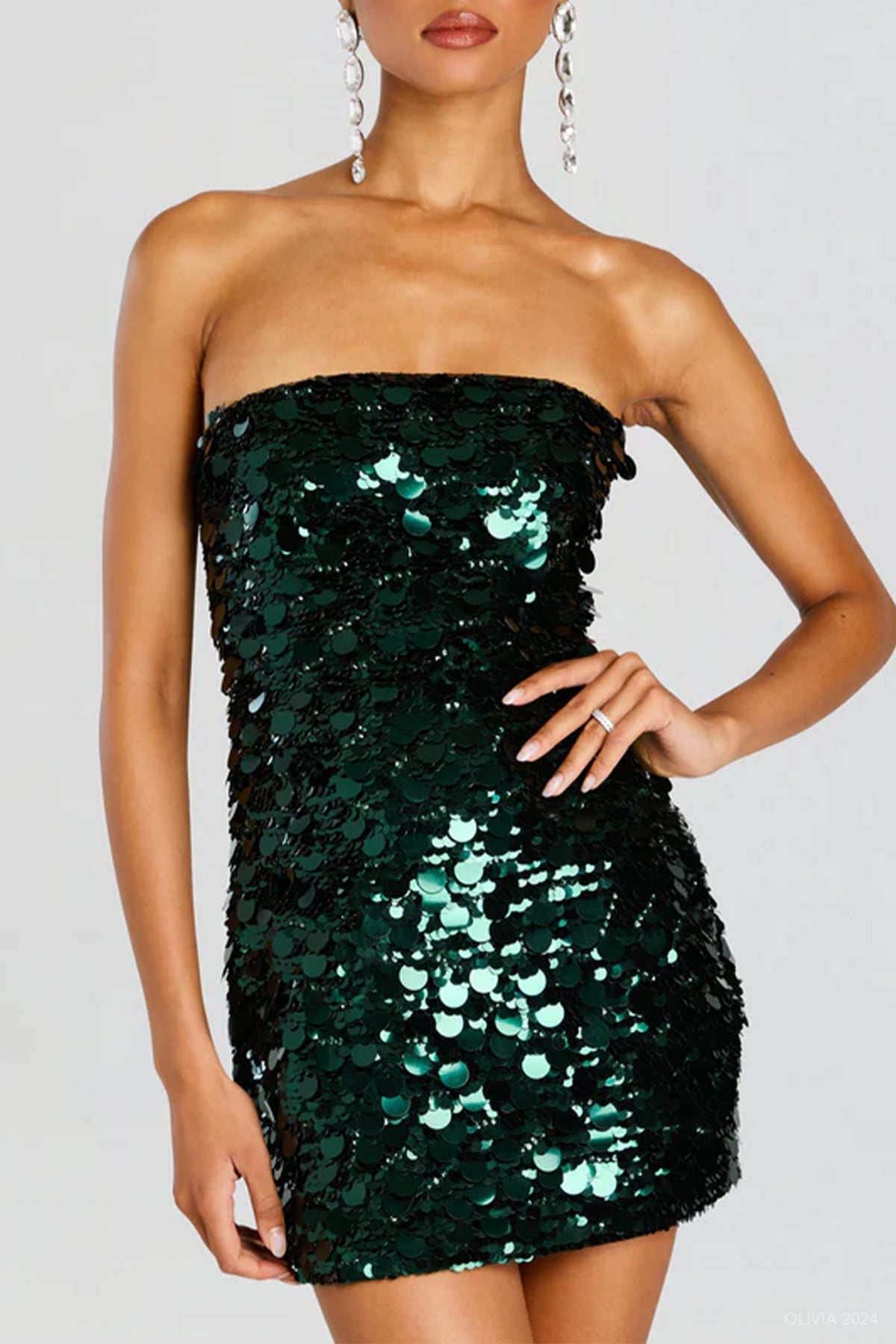 Nolia Sequin Mini Dress in Pine - shop - olivia.com