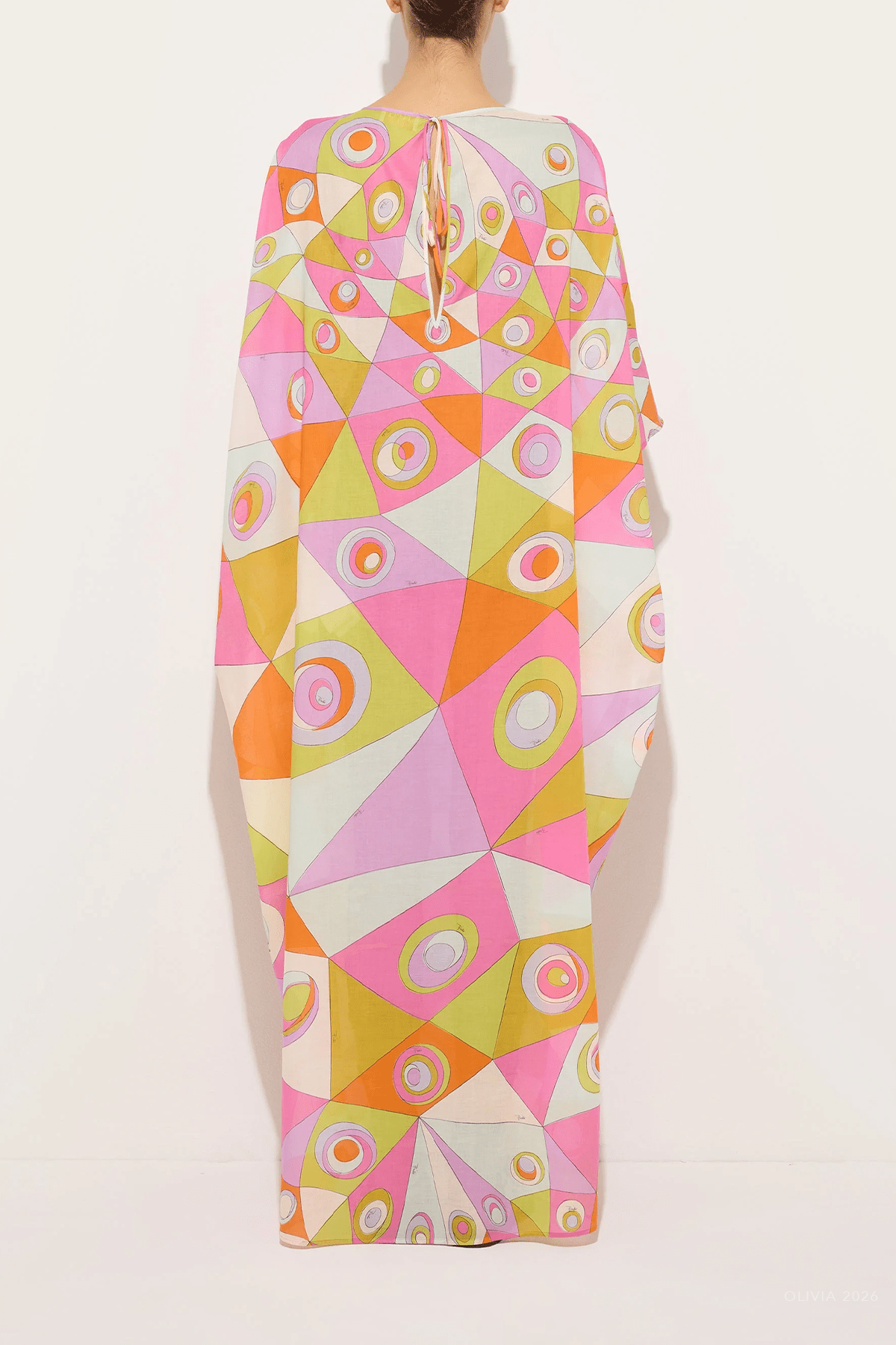 Occhi-Print Cotton Long Kaftan in Multicolor - shop-olivia.com