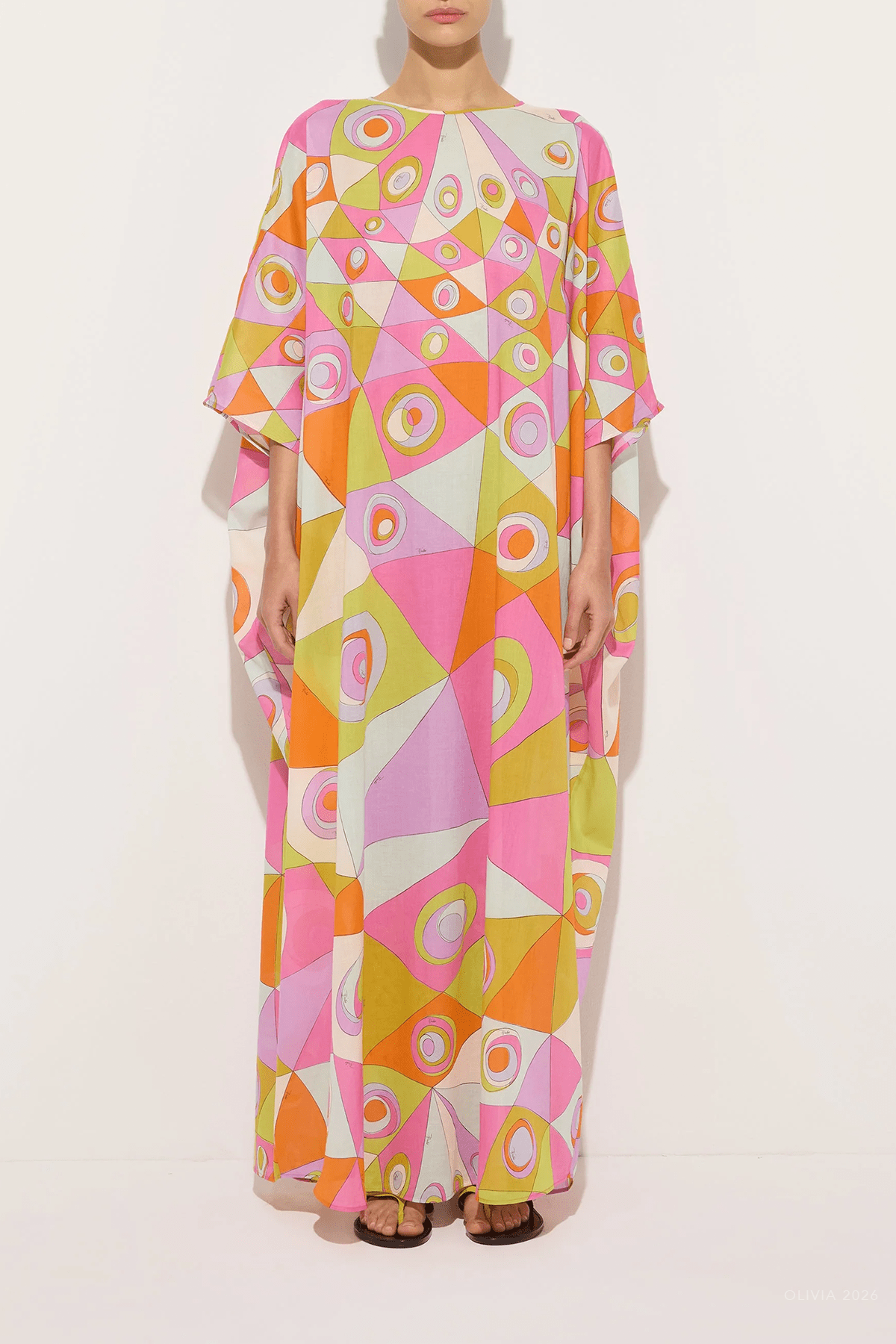 Occhi-Print Cotton Long Kaftan in Multicolor - shop-olivia.com