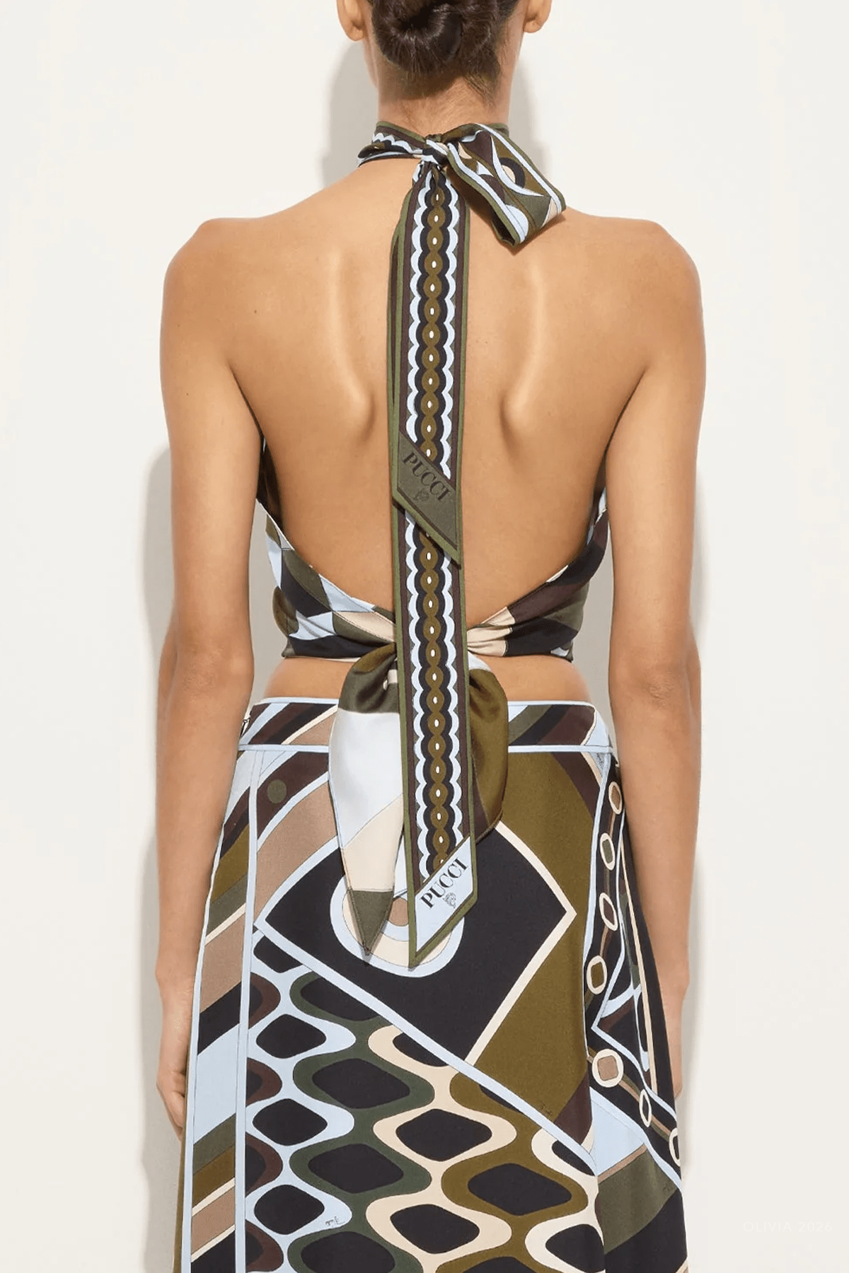 Occhi - Print Sleeveless Silk Top in Khaki Blue - shop - olivia.com