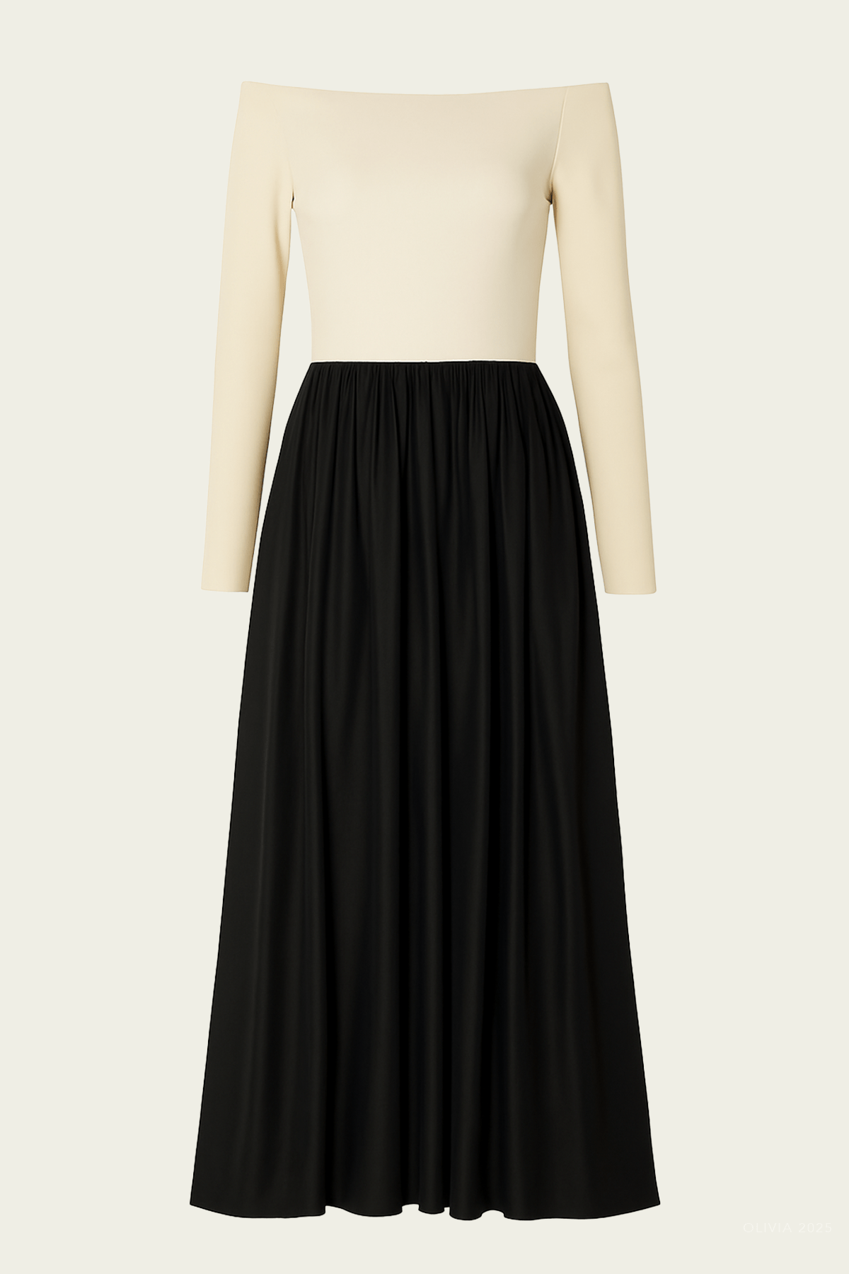 Off - Shoulder Knit Cotton Dress in Crema Black - shop - olivia.com
