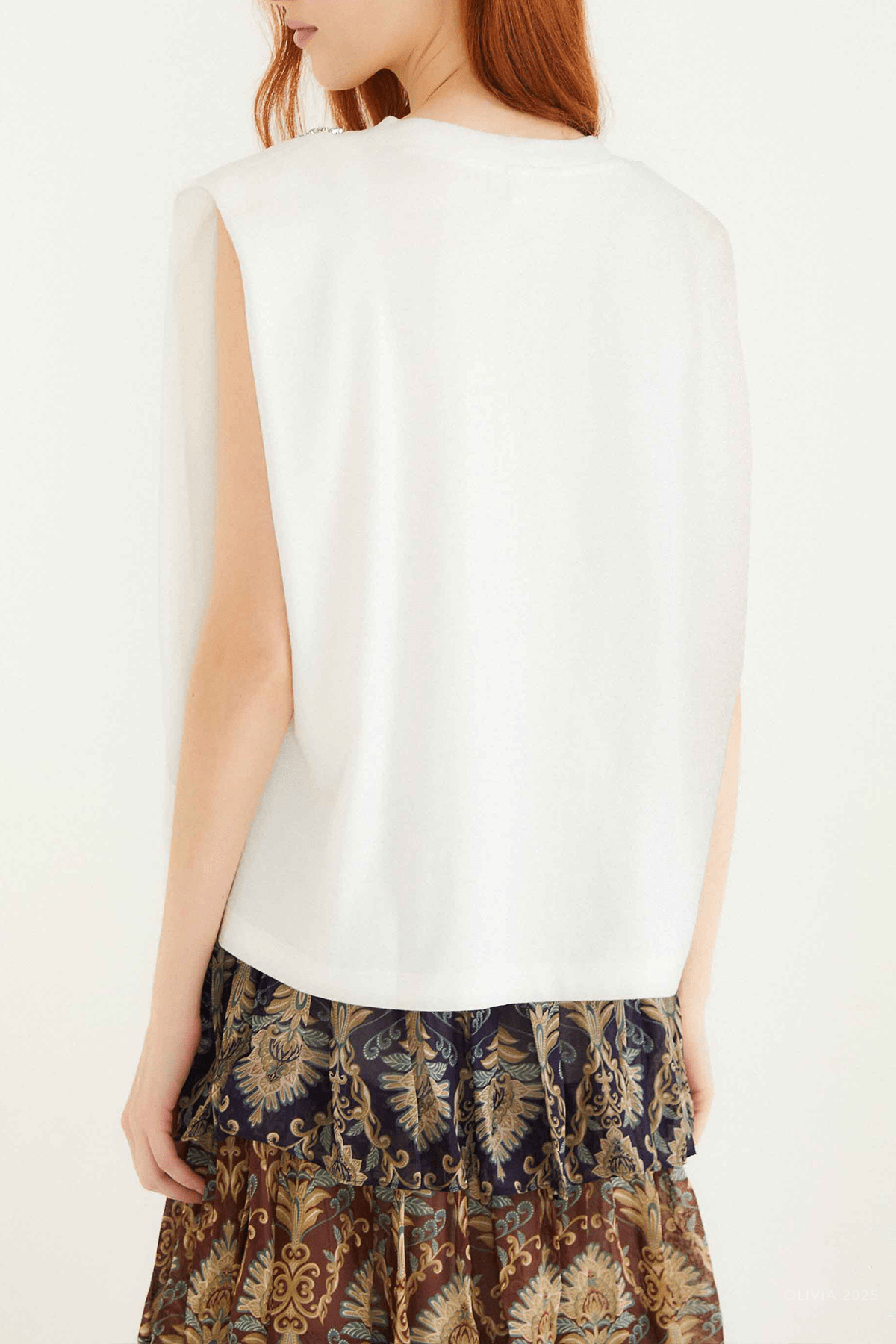 Off - White Sparkling Embroidered Padded Shoulder T-Shirt - shop - olivia.com