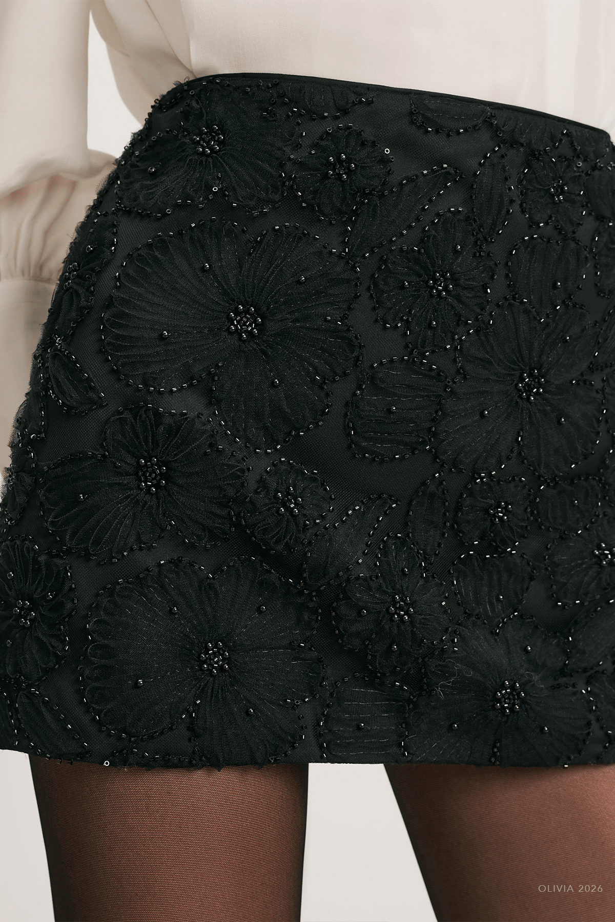 Olenna Embellished Mini Skirt in Black - shop-olivia.com