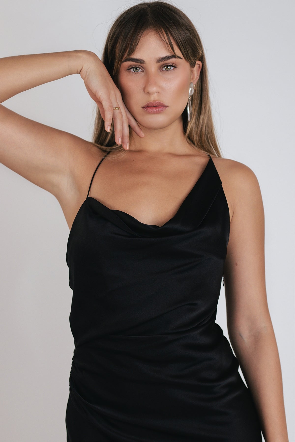 One - Shoulder Cowl Dress in Black - shop - olivia.com