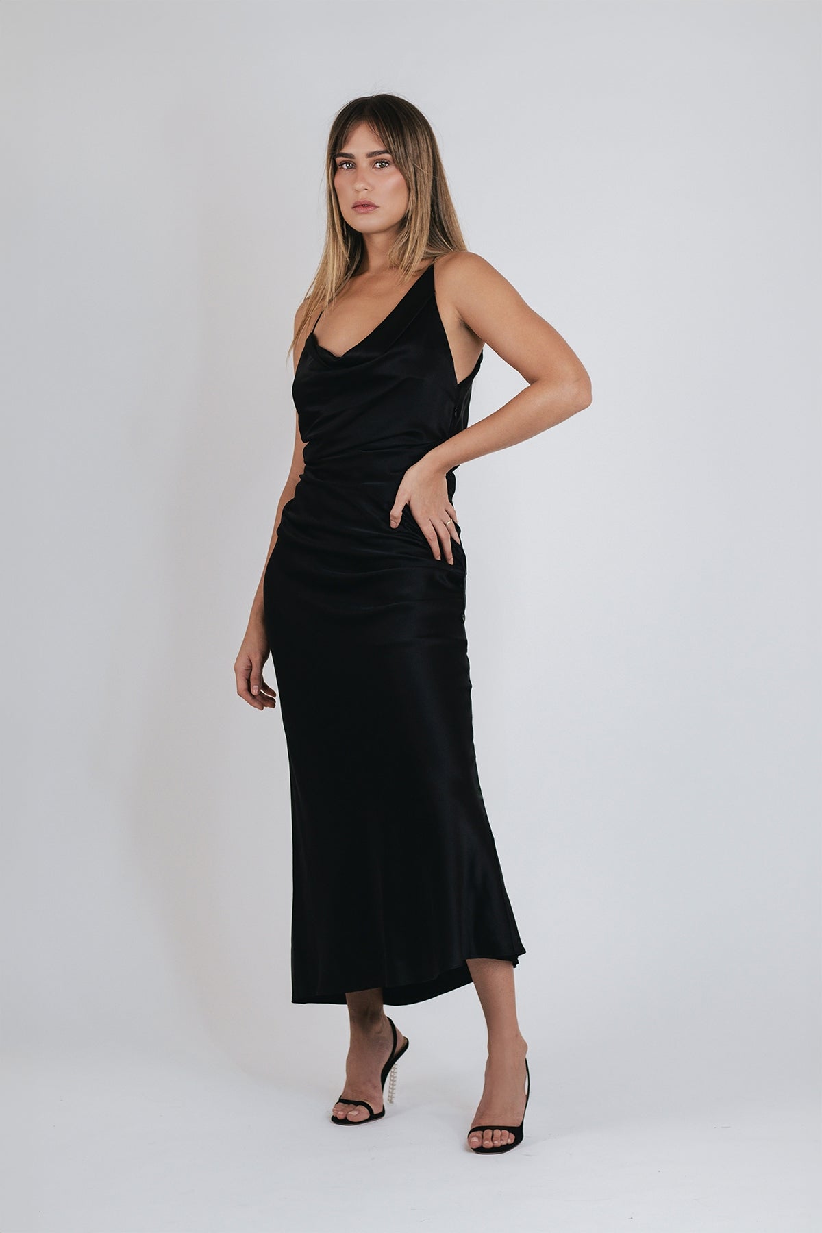 One - Shoulder Cowl Dress in Black - shop - olivia.com