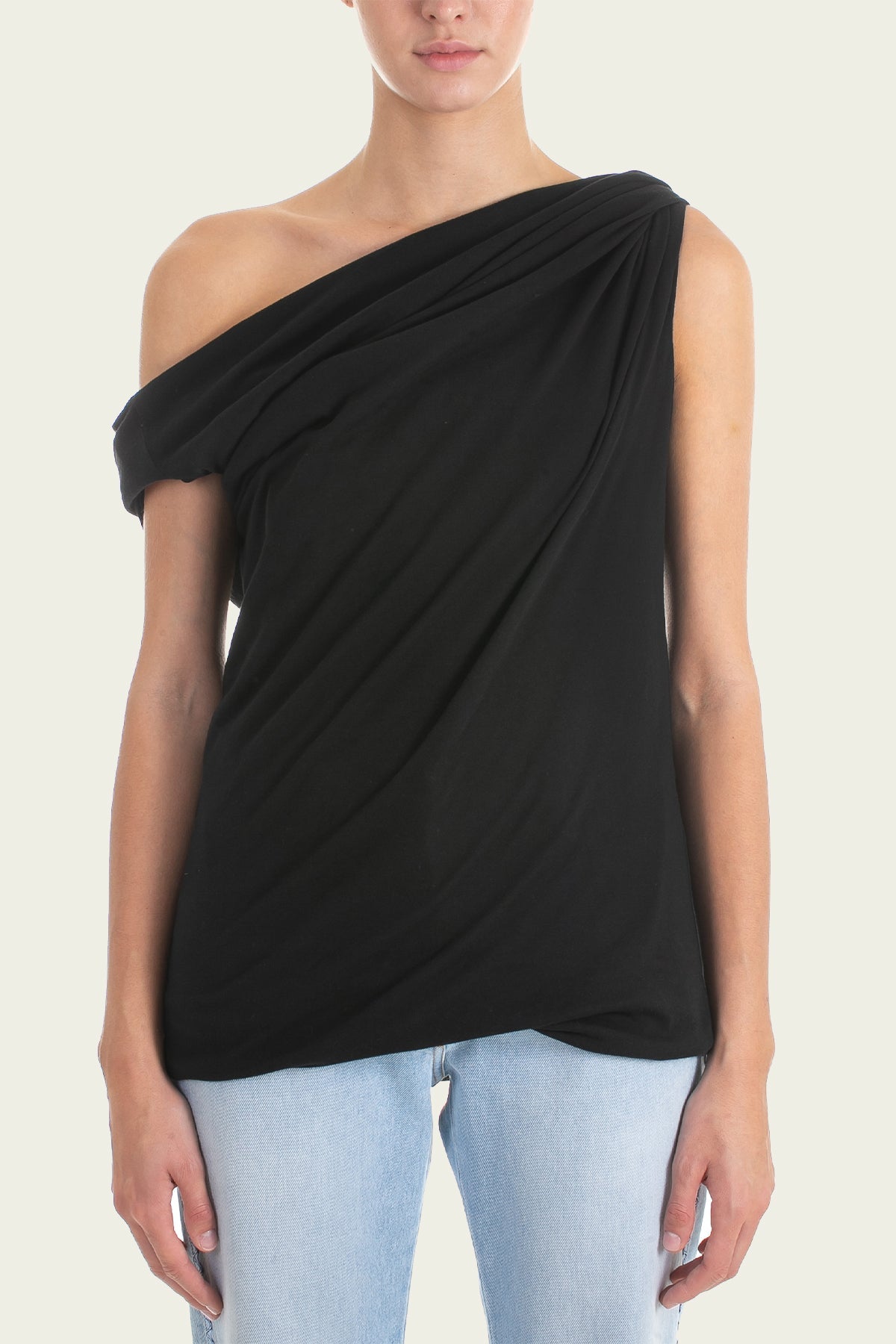 One-Shoulder Draped Top in Black - shop-olivia.com
