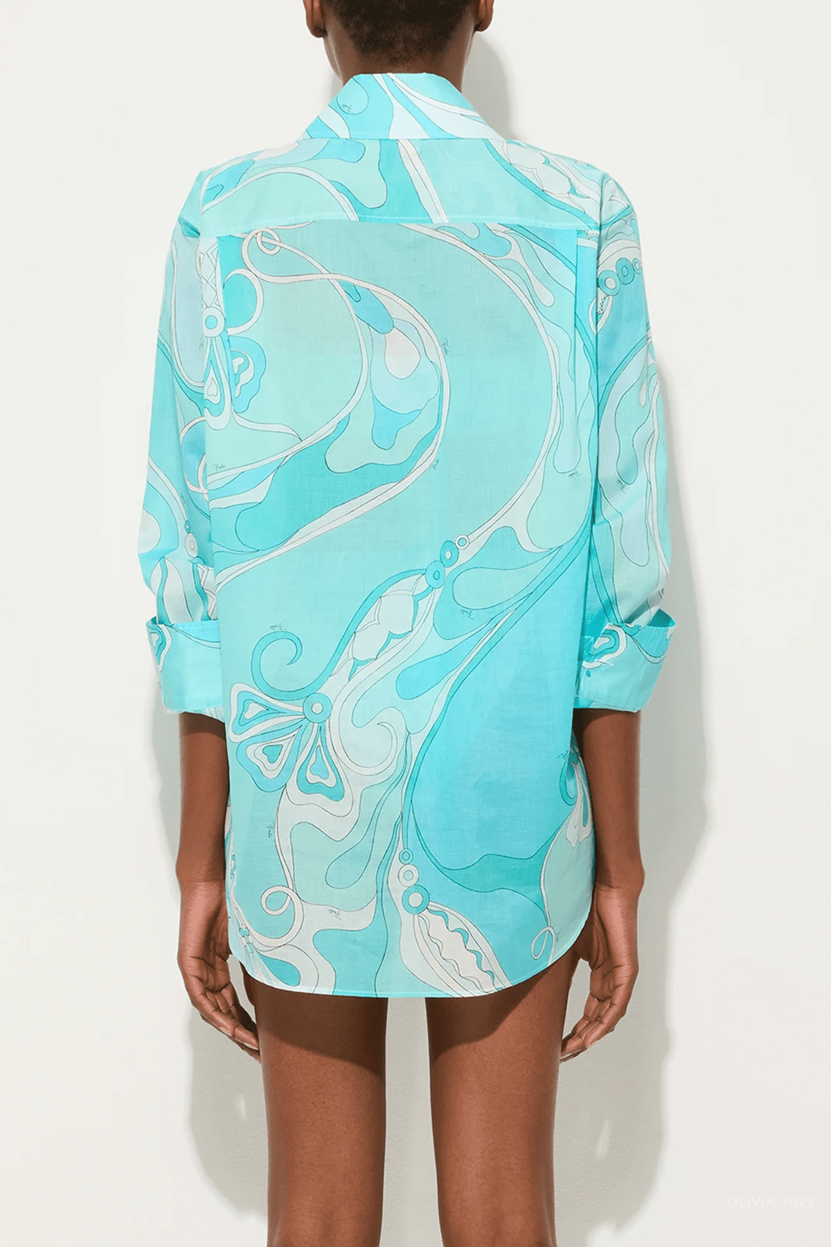 Orchidee - Print Cotton Shirt in Turquoise - shop - olivia.com