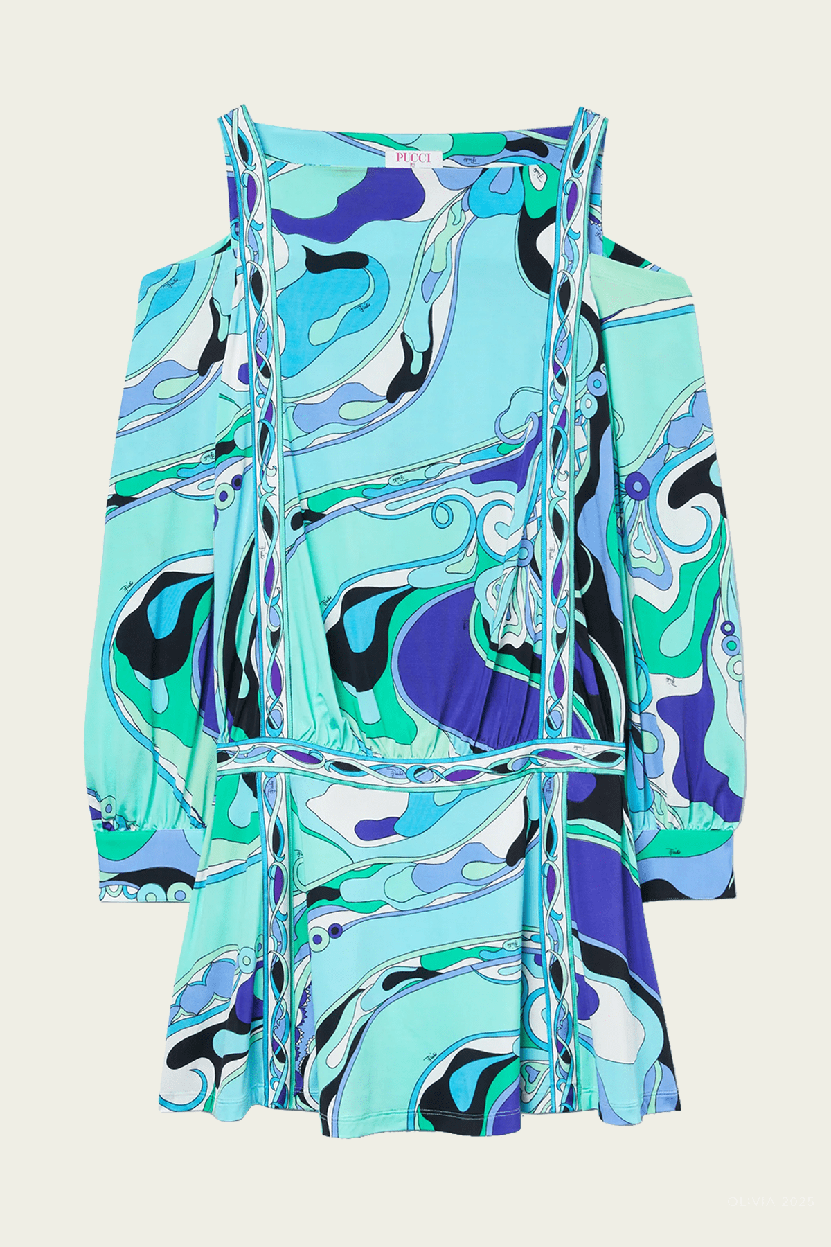 Orchidee - Print Long - Sleeve Jersey Dress in Verde Lilla - shop - olivia.com