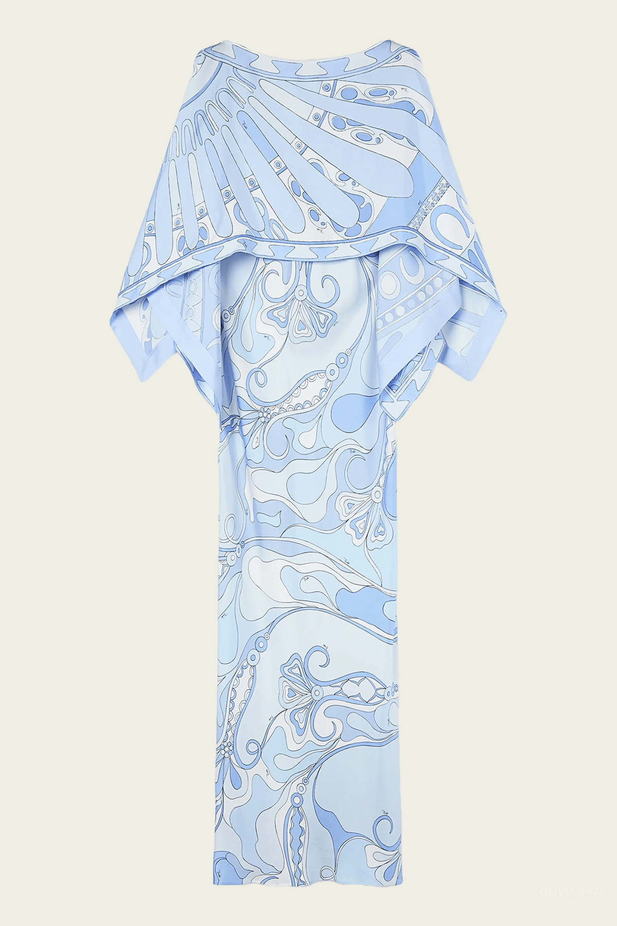 Orchidee - Print Sleeveless Shrug Long Silk Dress in Pale Blue - shop - olivia.com