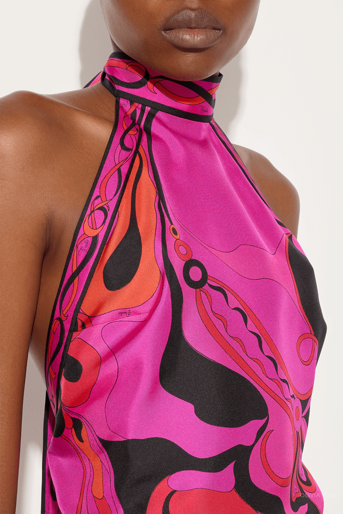 Orchidee-Print Sleeveless Silk Top in Fuchsia Black - shop-olivia.com