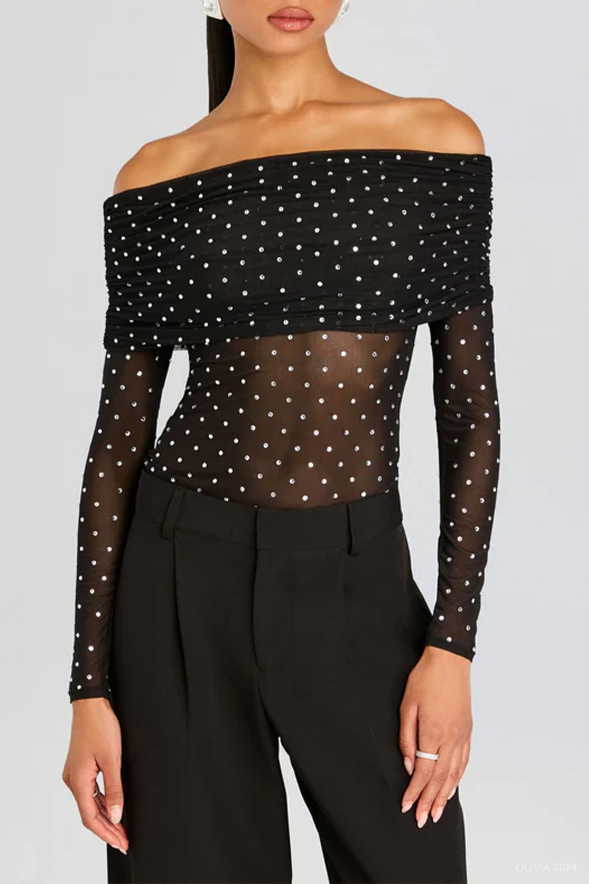 Oriana Mesh Top in Black Silver - shop - olivia.com