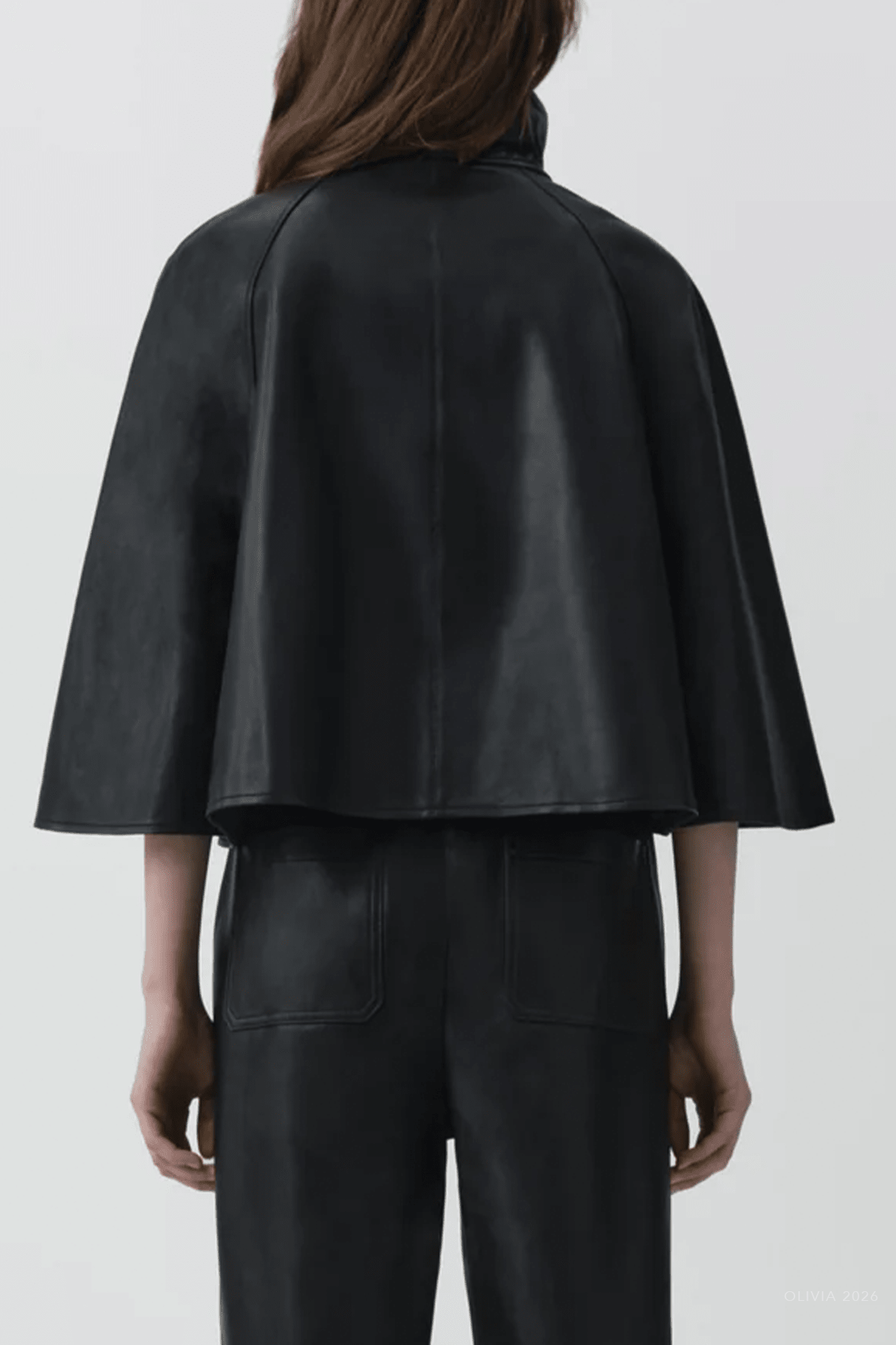 Orvik Leather Cape Jacket in Black - shop-olivia.com