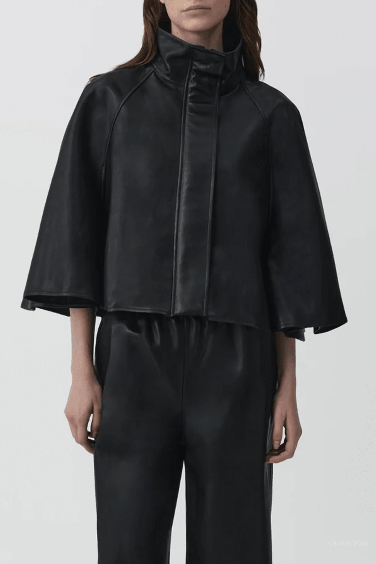Orvik Leather Cape Jacket in Black - shop-olivia.com