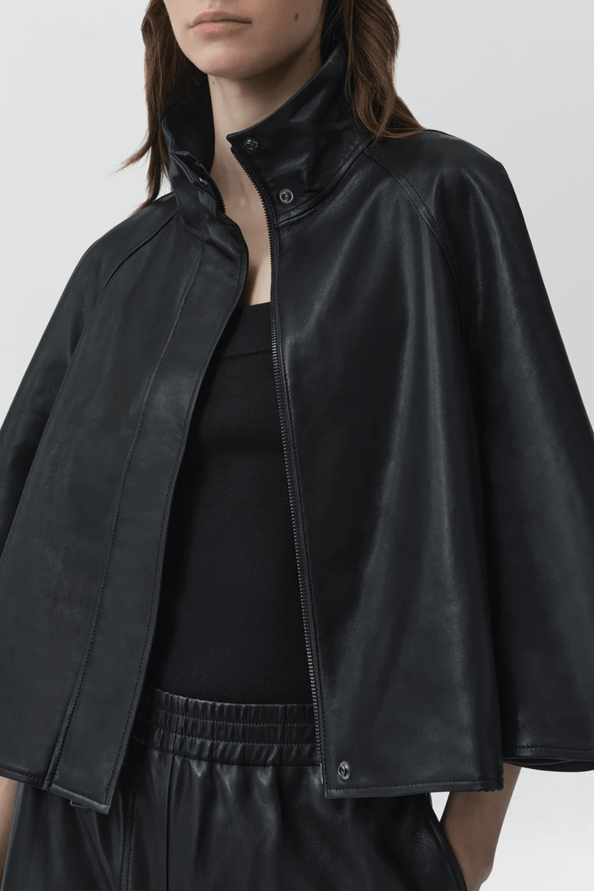 Orvik Leather Cape Jacket in Black - shop-olivia.com