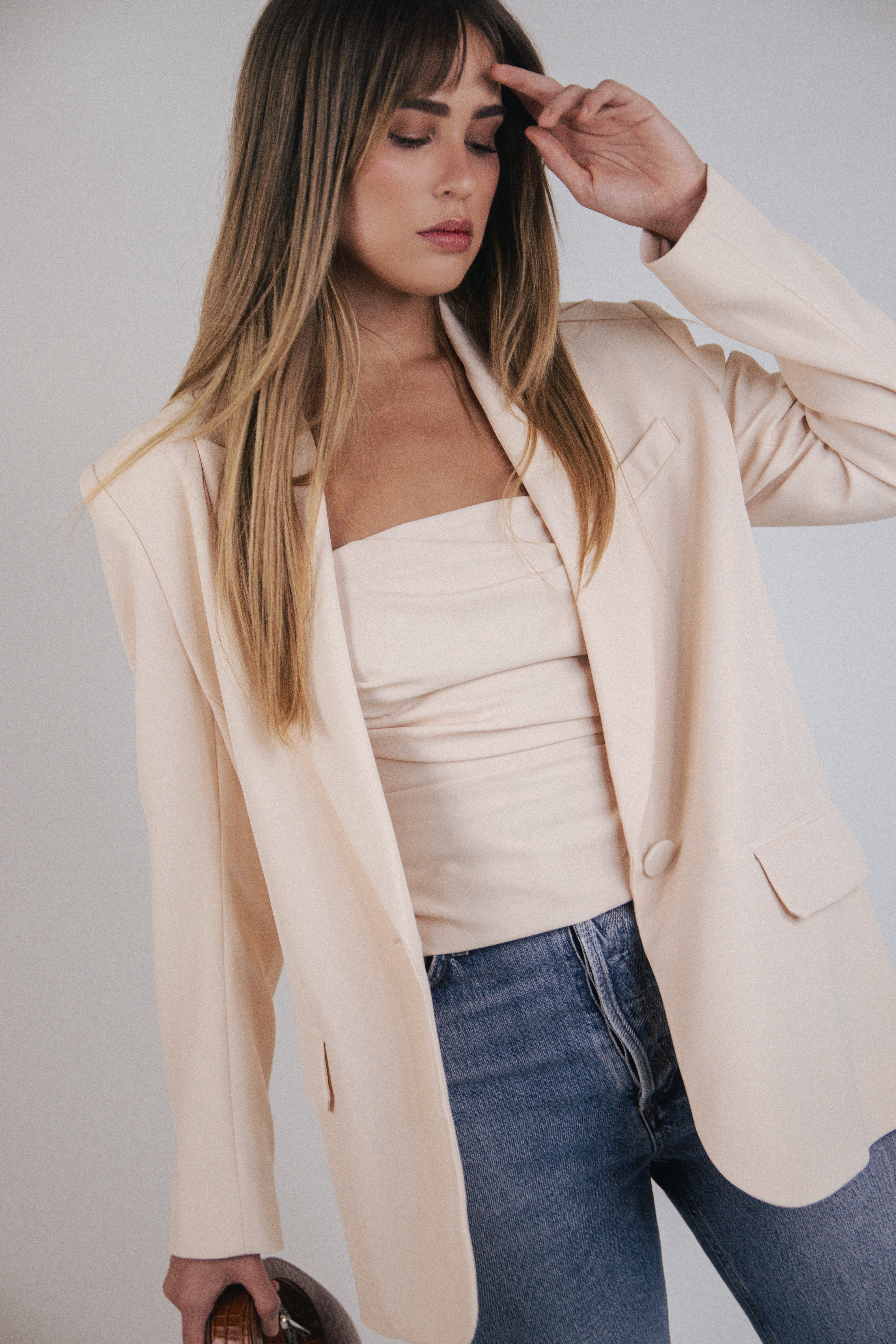 Oversized Crepe Blazer in Bisque - shop - olivia.com