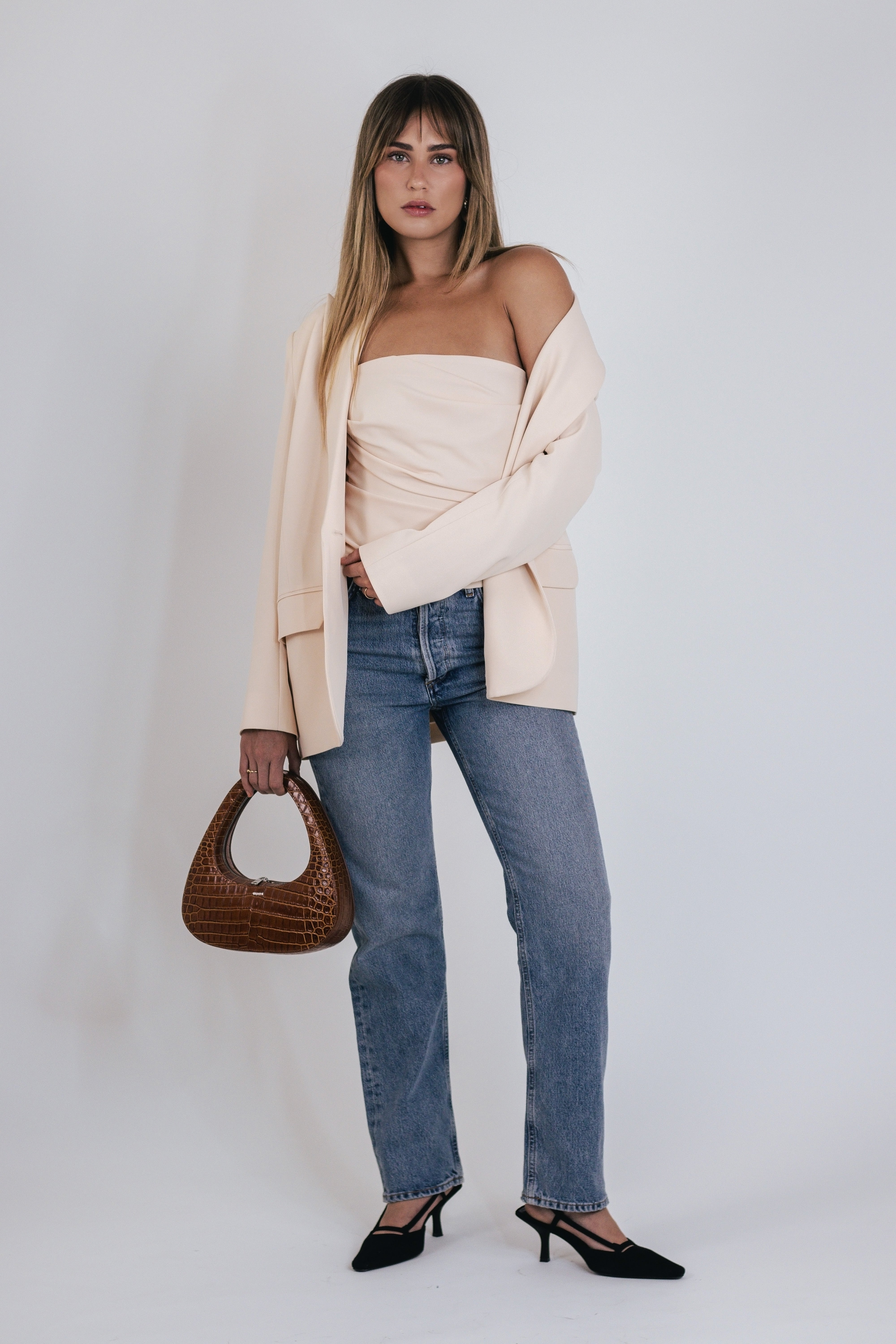 Oversized Crepe Blazer in Bisque - shop - olivia.com