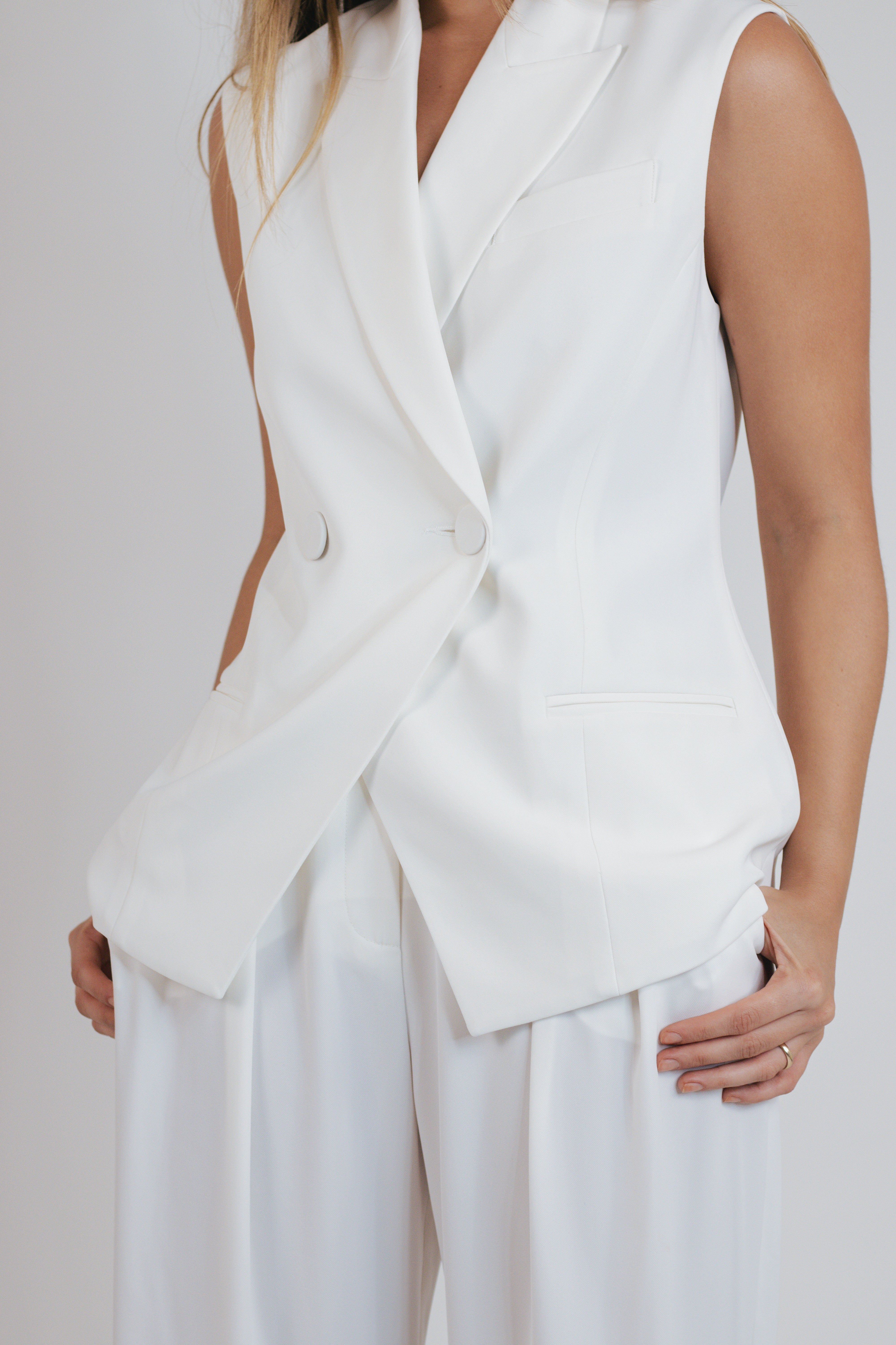 Oversized Vest in Ivory Crepe - shop - olivia.com