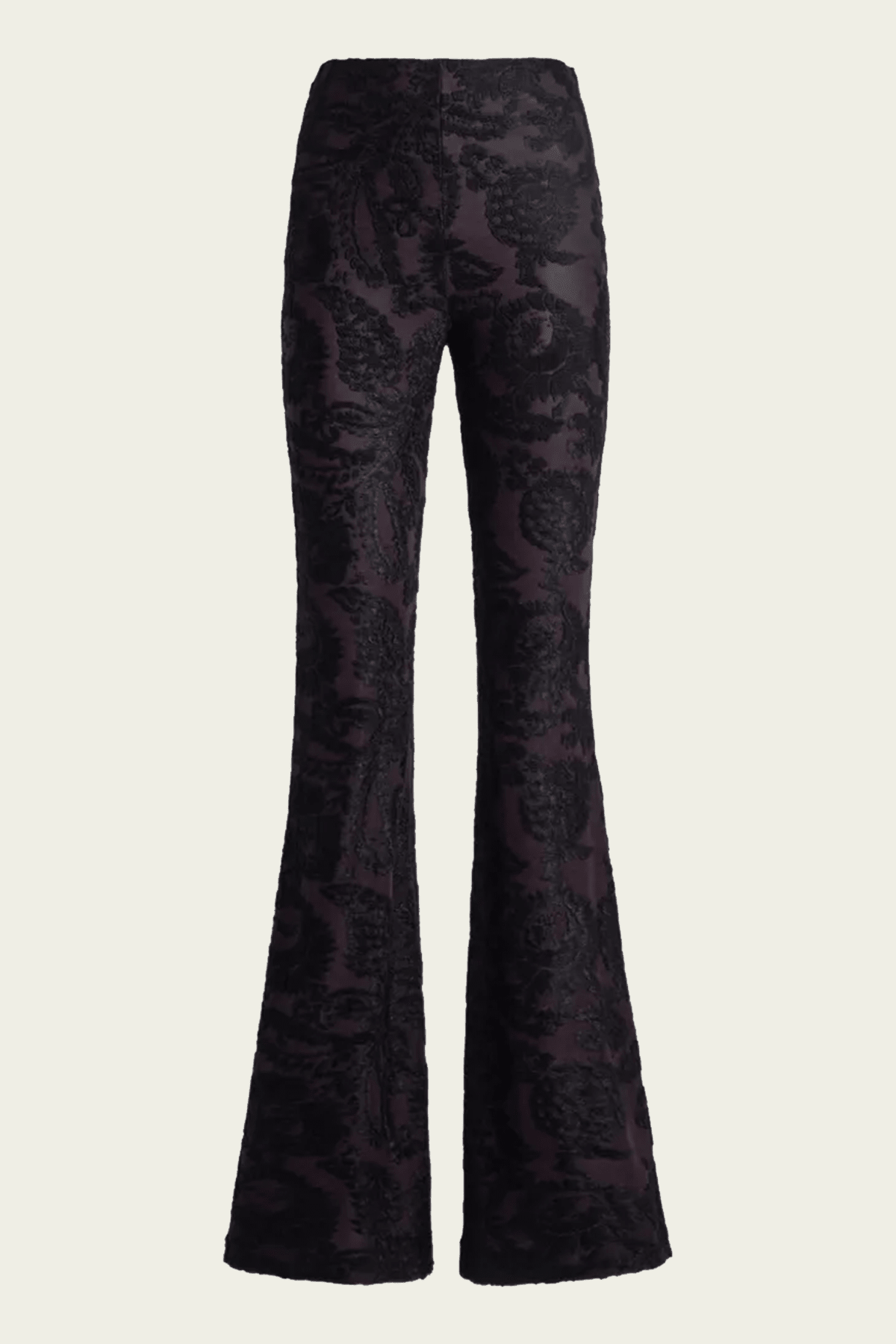 Paisley Foliage Motif Jacquard Flare Pants in Black - shop-olivia.com