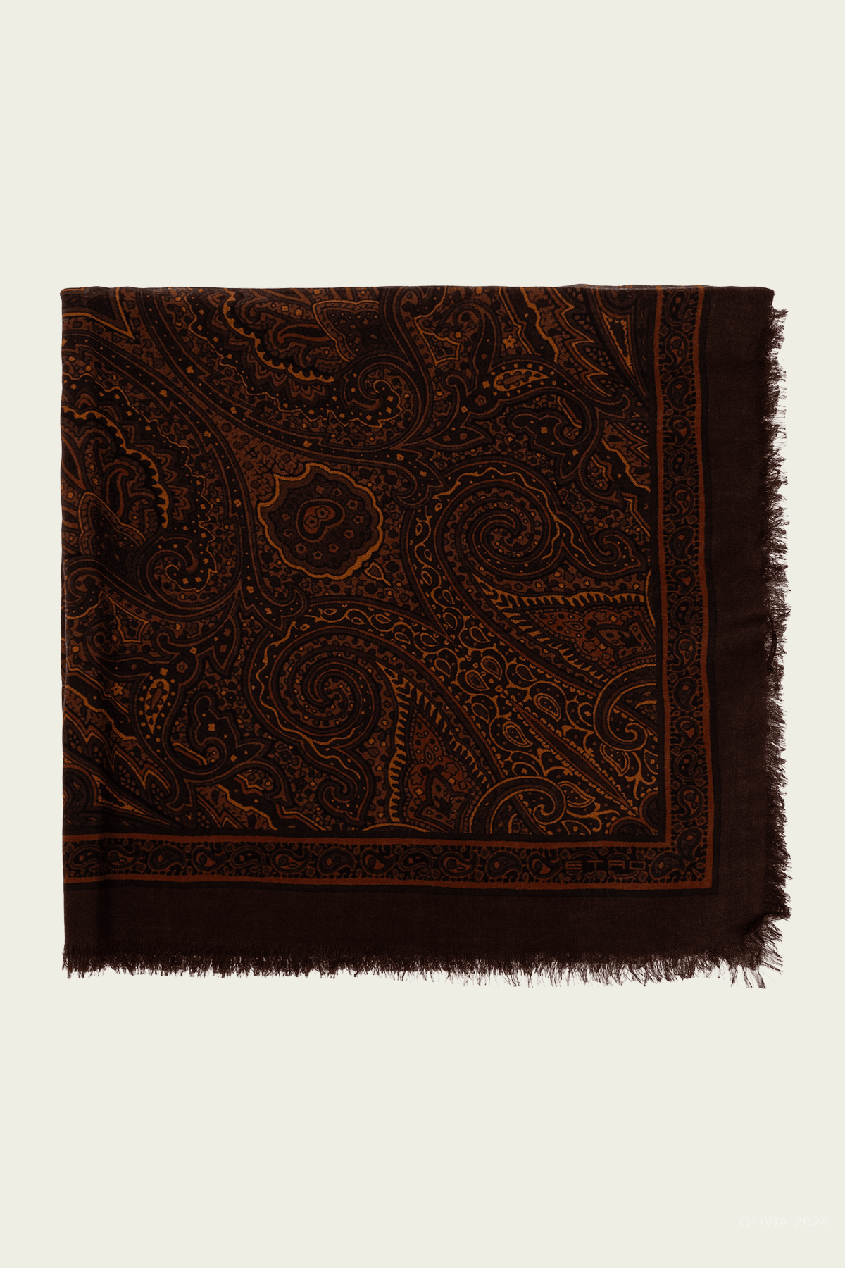 Paisley-Print Aida Shawl 140x140 in Brown - shop-olivia.com