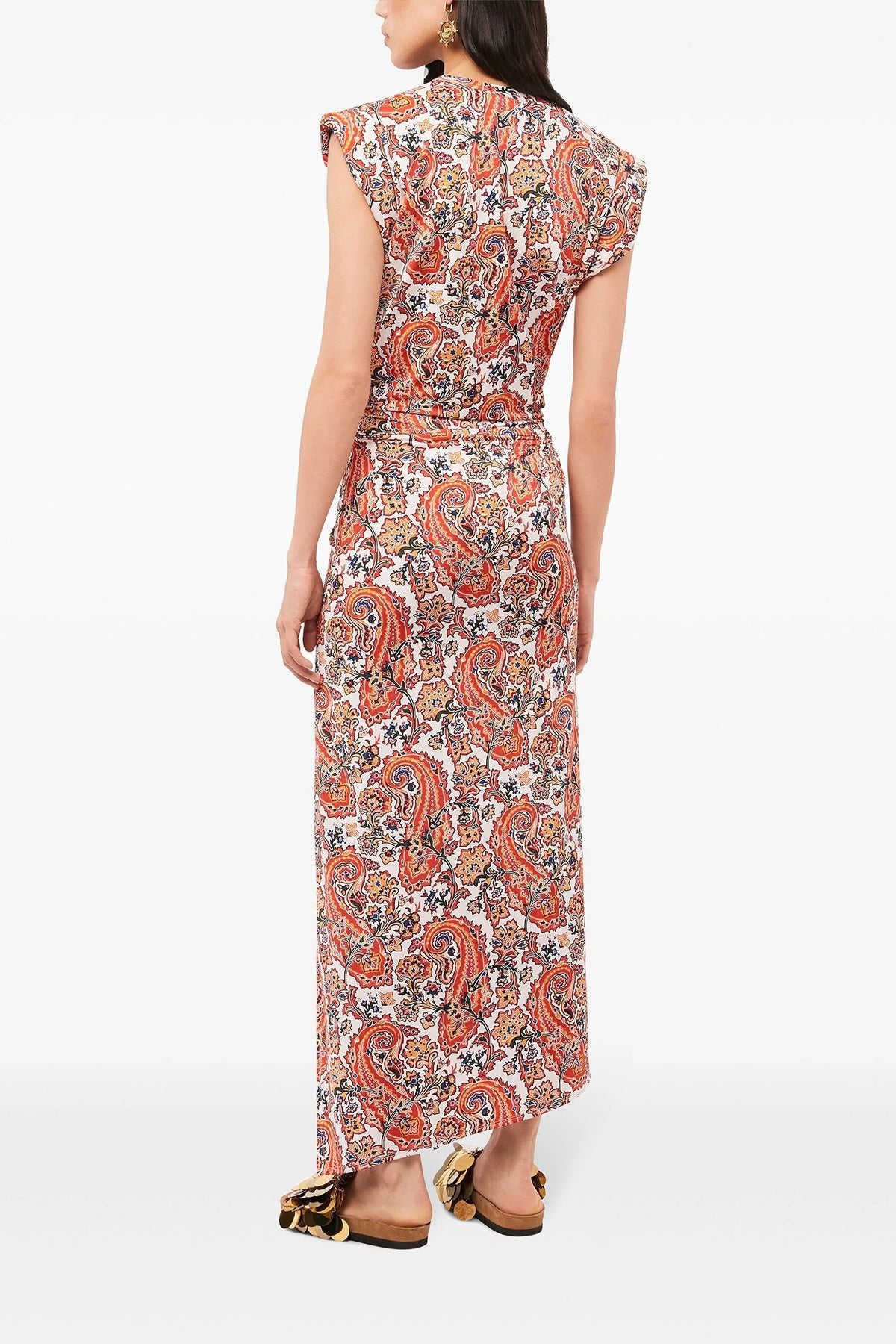 Paisley - Print Draped Midi Dress in Cachemire Creme - shop - olivia.com