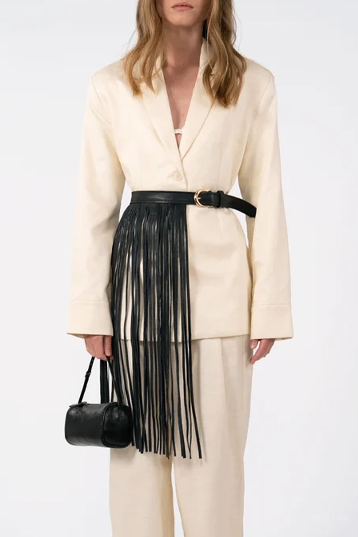 Leather Fringe Belt in Black