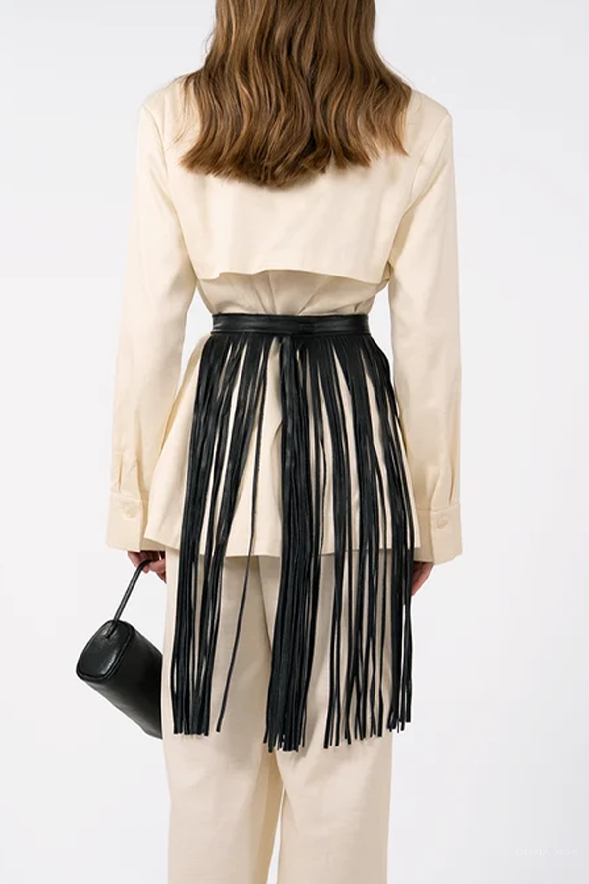 Leather Fringe Belt in Black