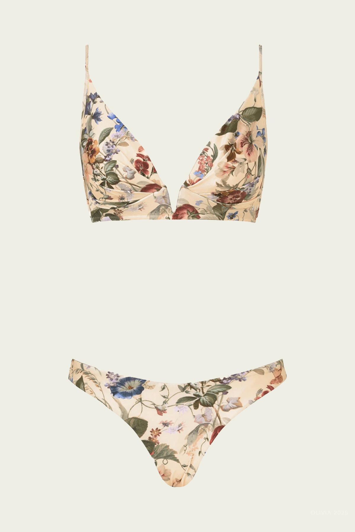 Patience Tuck Plunge Bikini Set in Vanilla Floral - shop - olivia.com