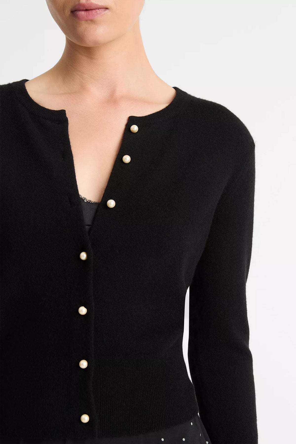 Pearl - Button Wool - Blend Cardigan in Black - shop - olivia.com