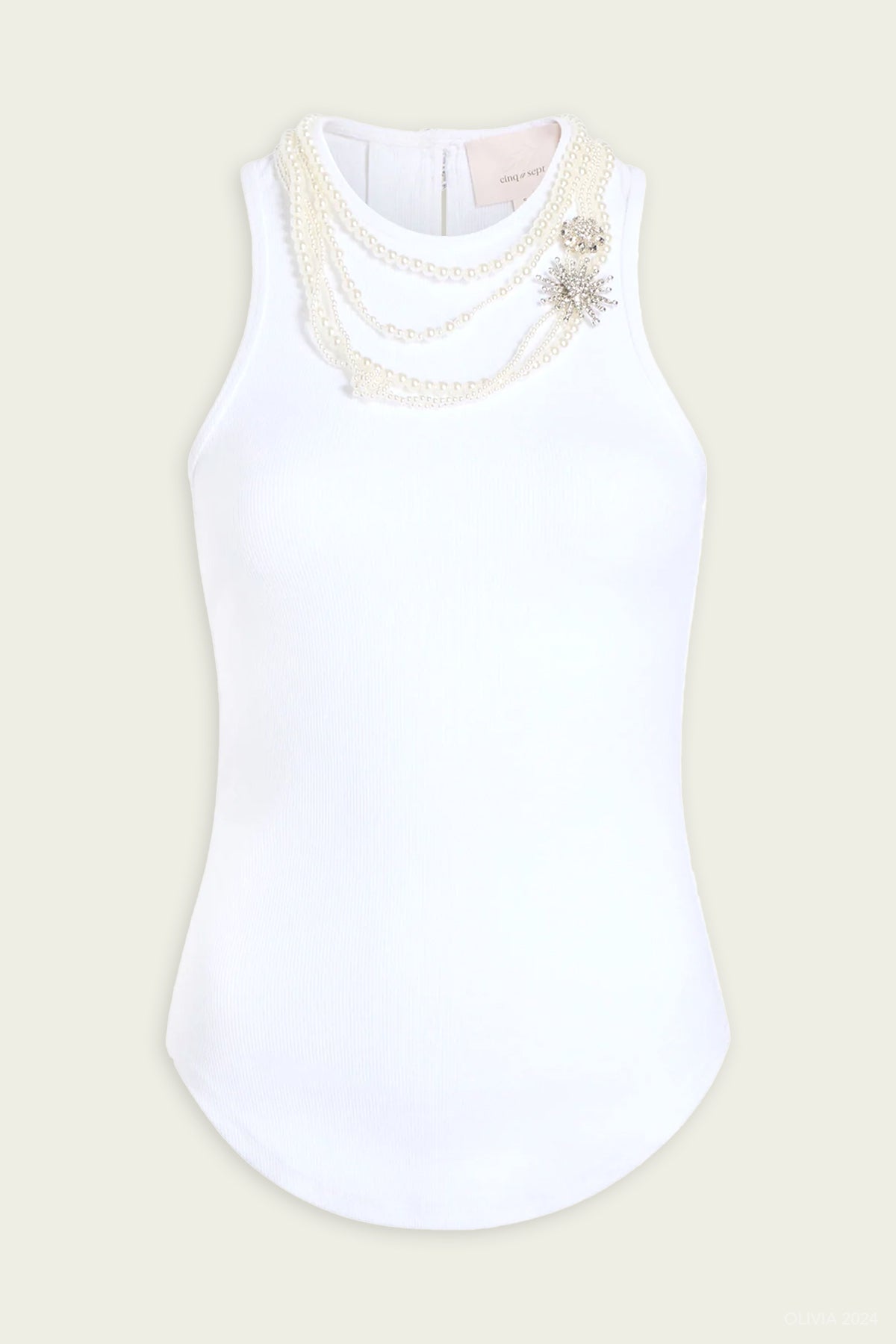 Pearl Chain Embellished Lizzie Tank in White - shop - olivia.com