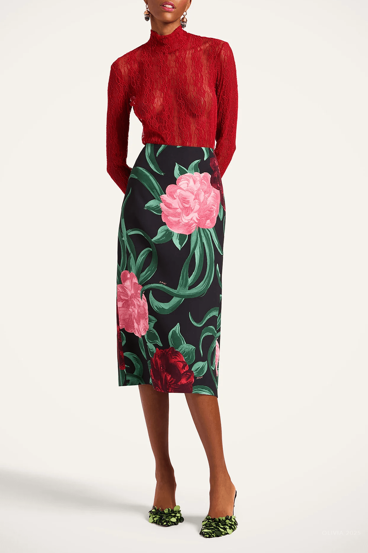 Pencil Skirt in Peony Black - shop - olivia.com