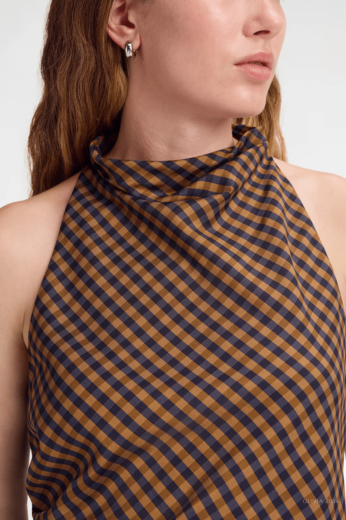 Penelope Check Top in Pecan Navy - shop-olivia.com