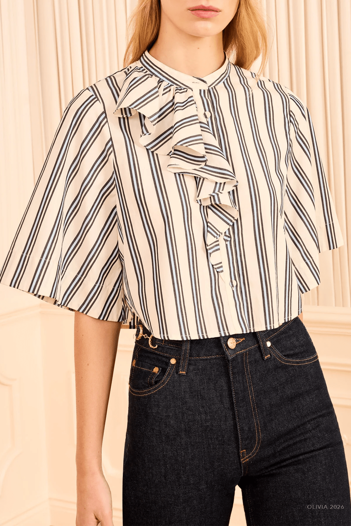 Perrine Blouse in Ecru Stripe - shop-olivia.com