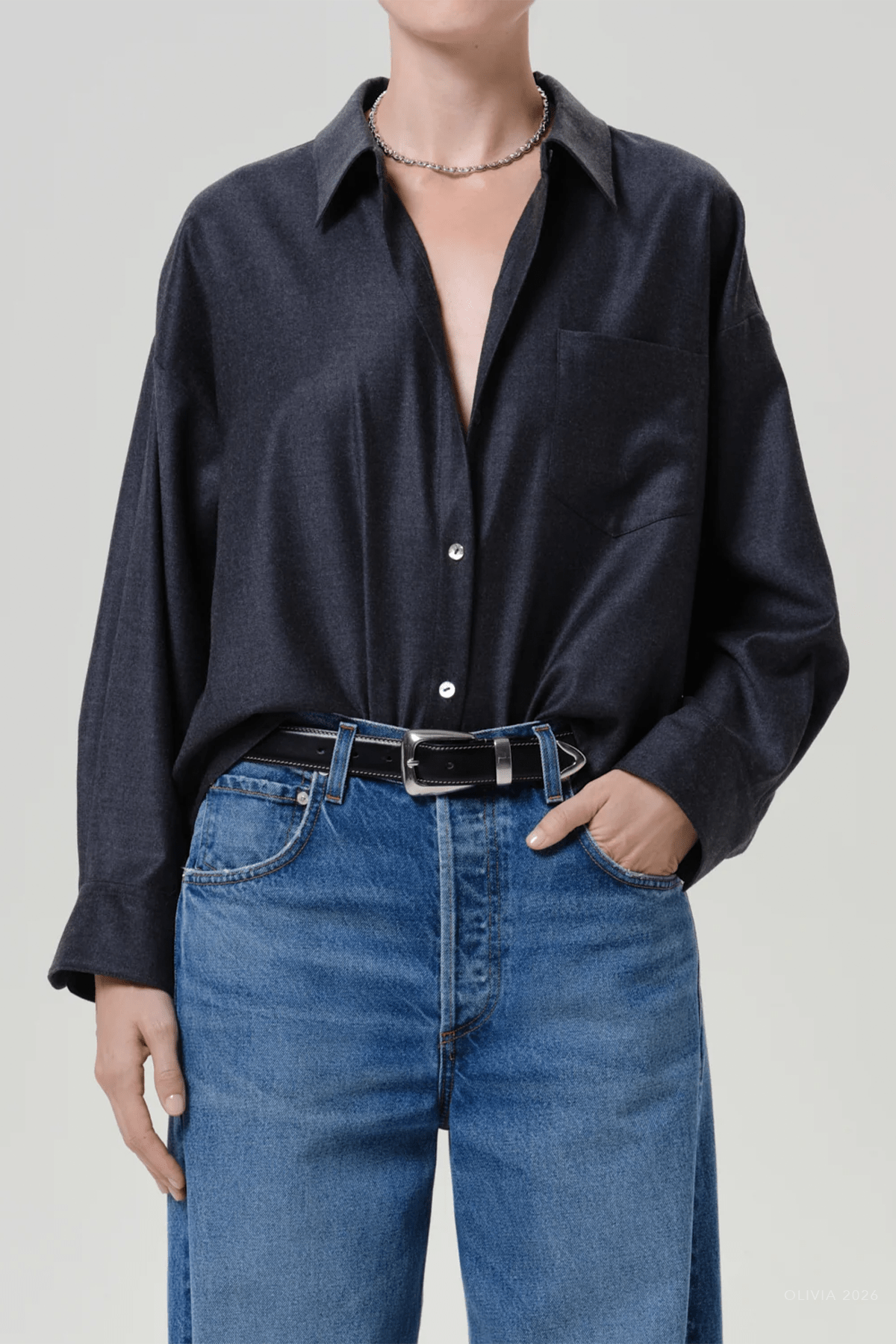 Petit Ami Wool Shirt in Heather Grey - shop-olivia.com