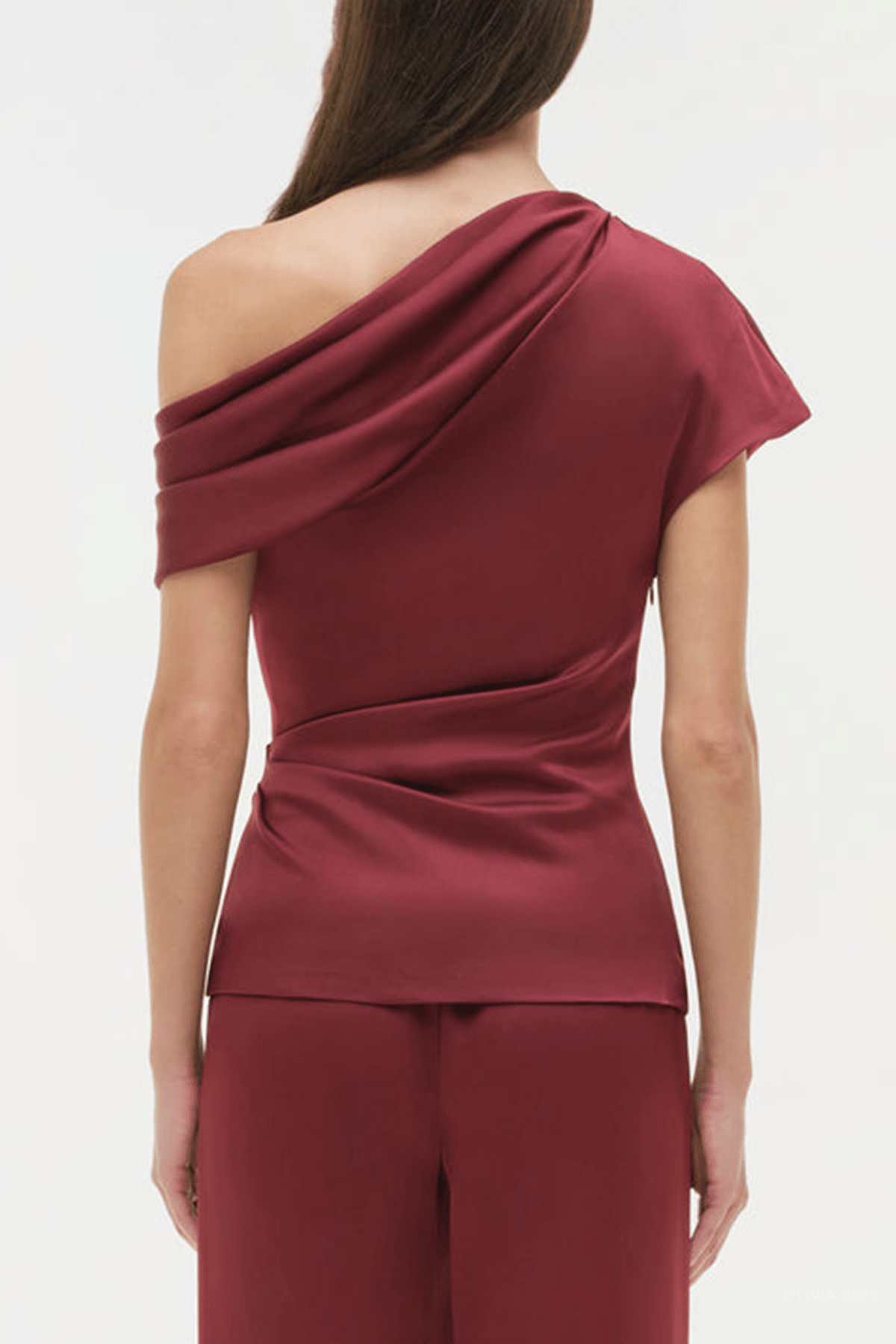 Phoebe Draped Satin Top in Cranberry - shop - olivia.com