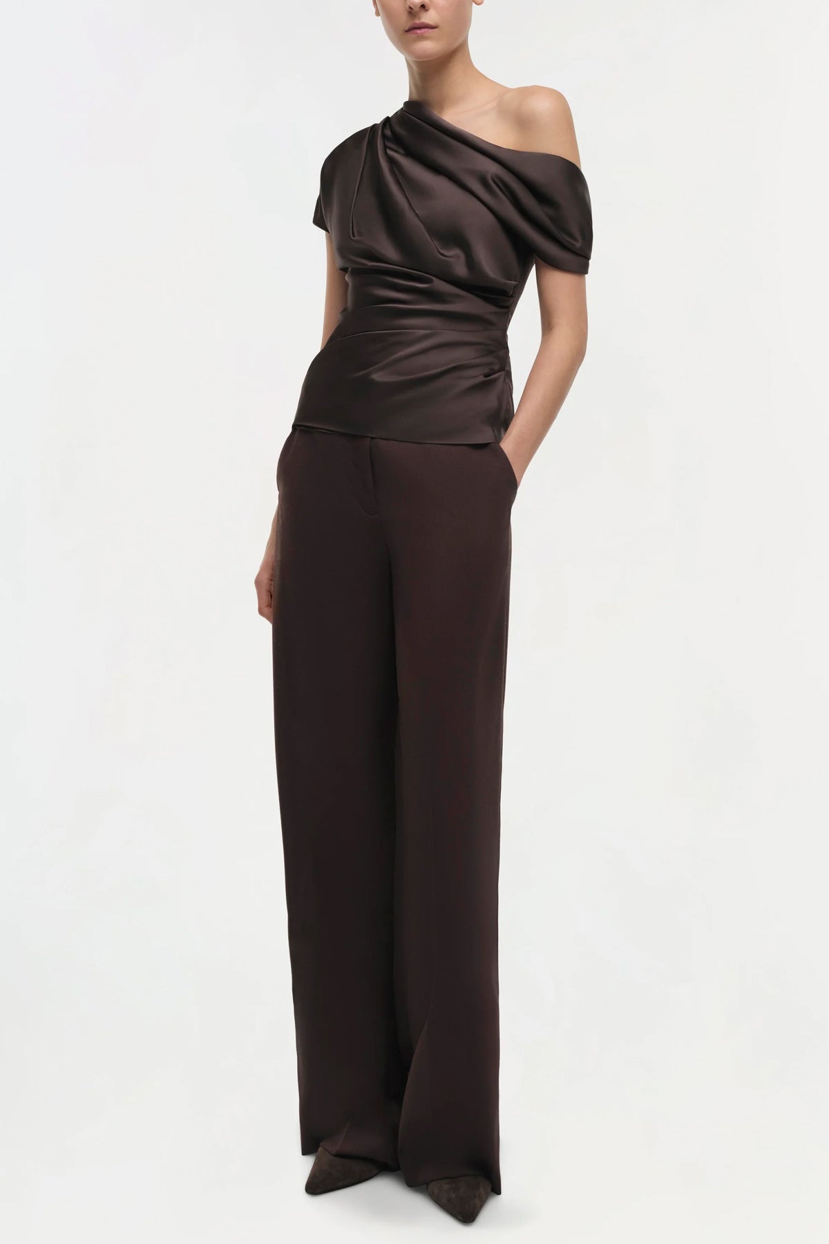 Phoebe Draped Top in Chocolate - shop - olivia.com