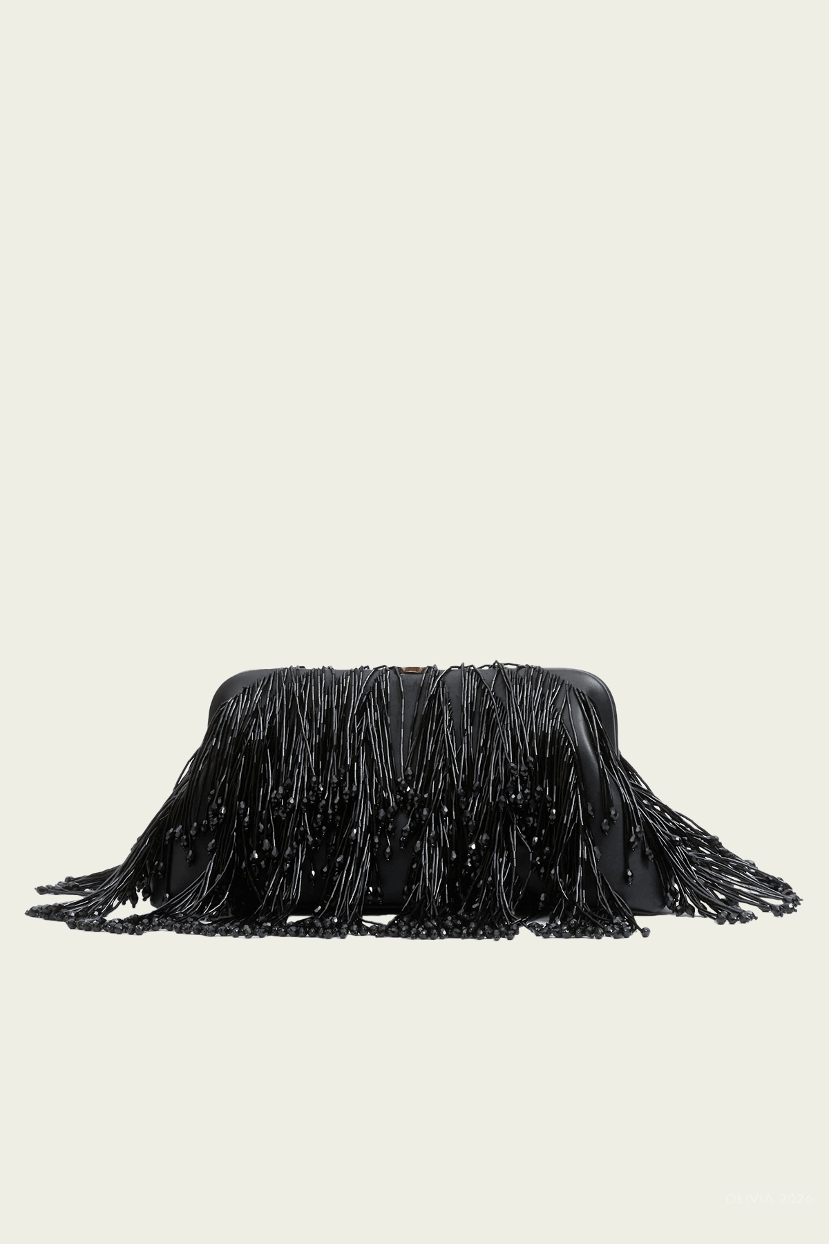 Pia Beaded Fringe Clutch in Black - shop-olivia.com